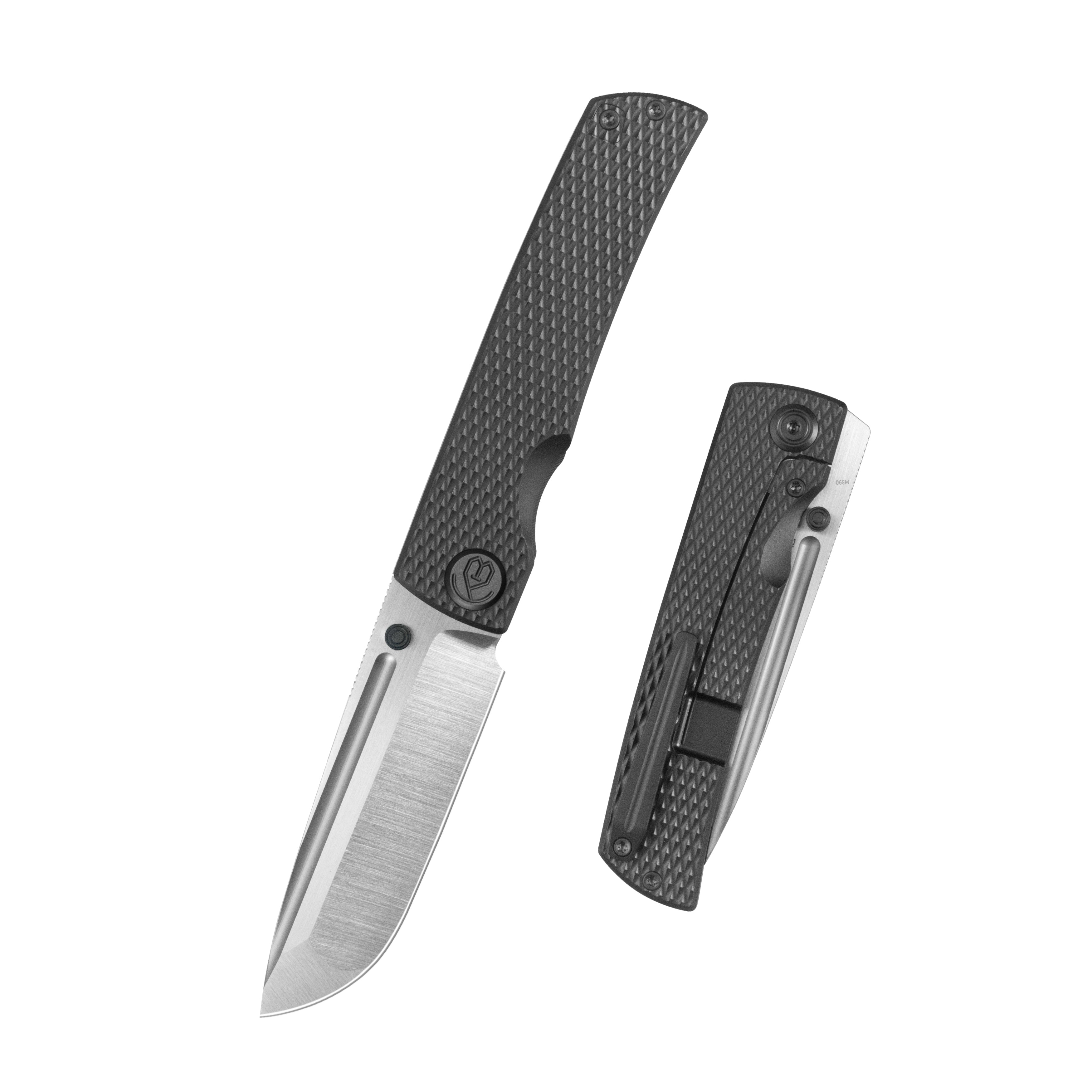 KB Mosquito Folding Knife Regular DLC Titanium with Diamond Milling 3.46'' Belt Satin M390 Blade KB409C
