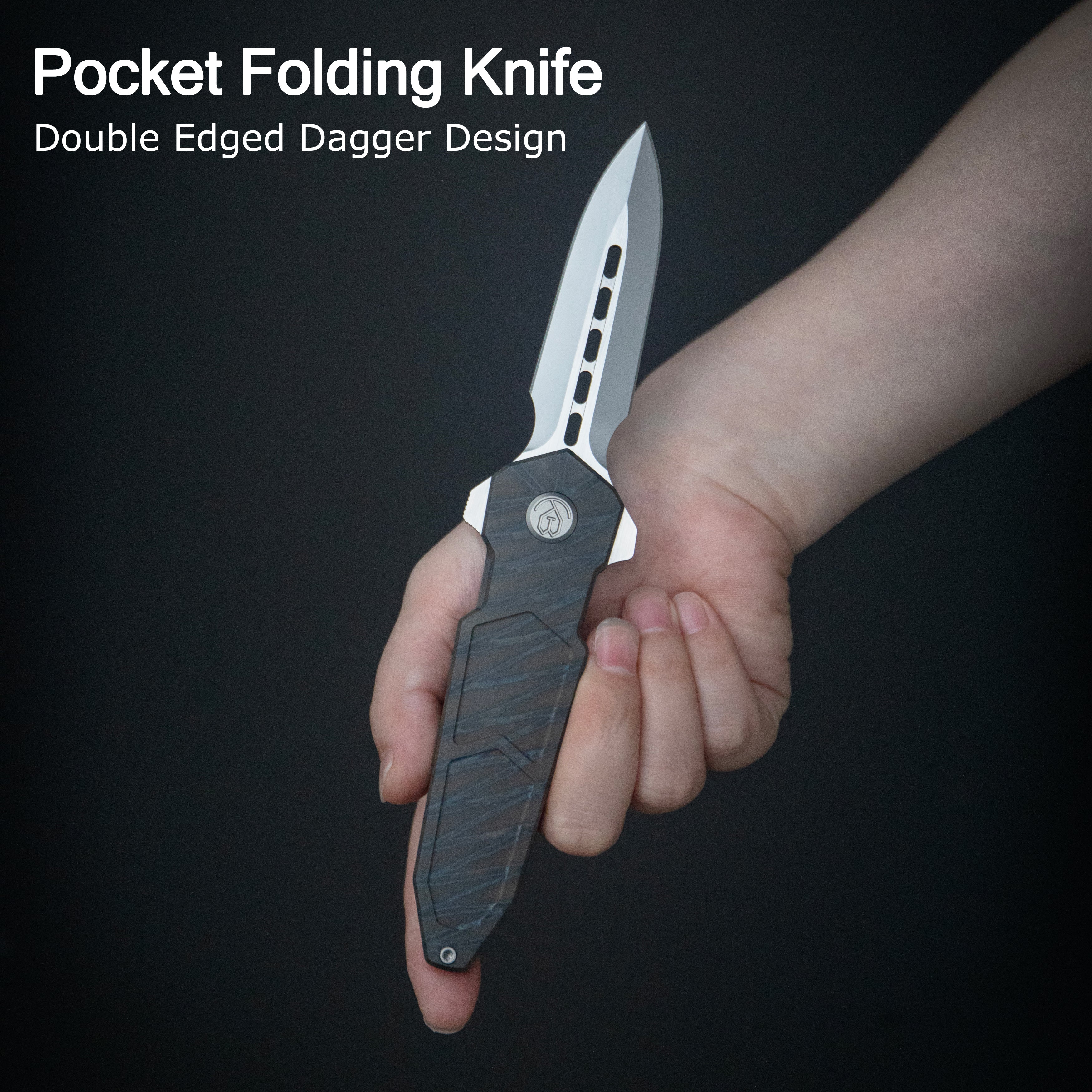 KB Urban Dagger Double Edge Folding Knife Gray Titanium Handle 3.19'' Satin & Beadblast M390 Blade KB416A