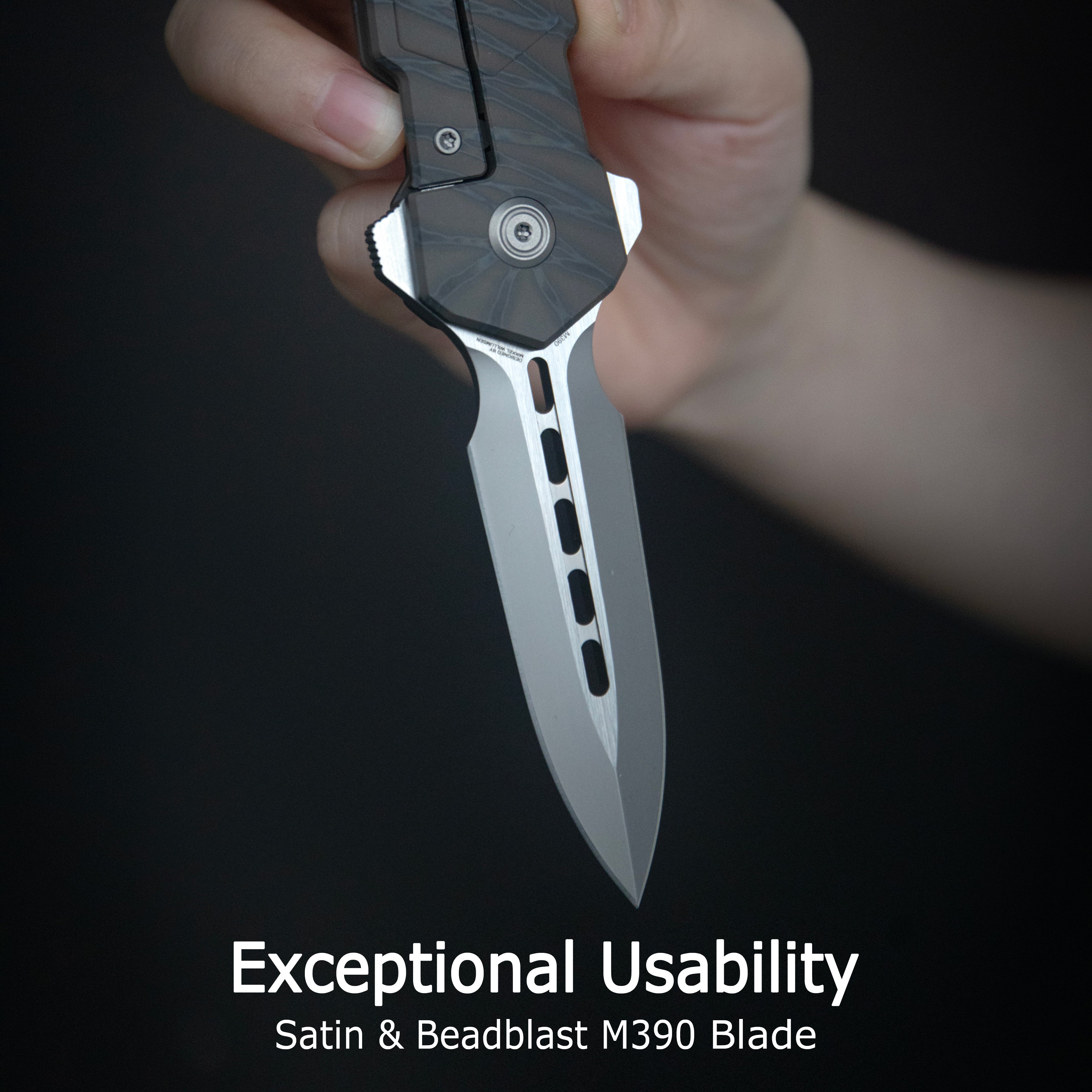 KB Urban Dagger Double Edge Folding Knife Gray Titanium Handle 3.19'' Satin & Beadblast M390 Blade KB416A