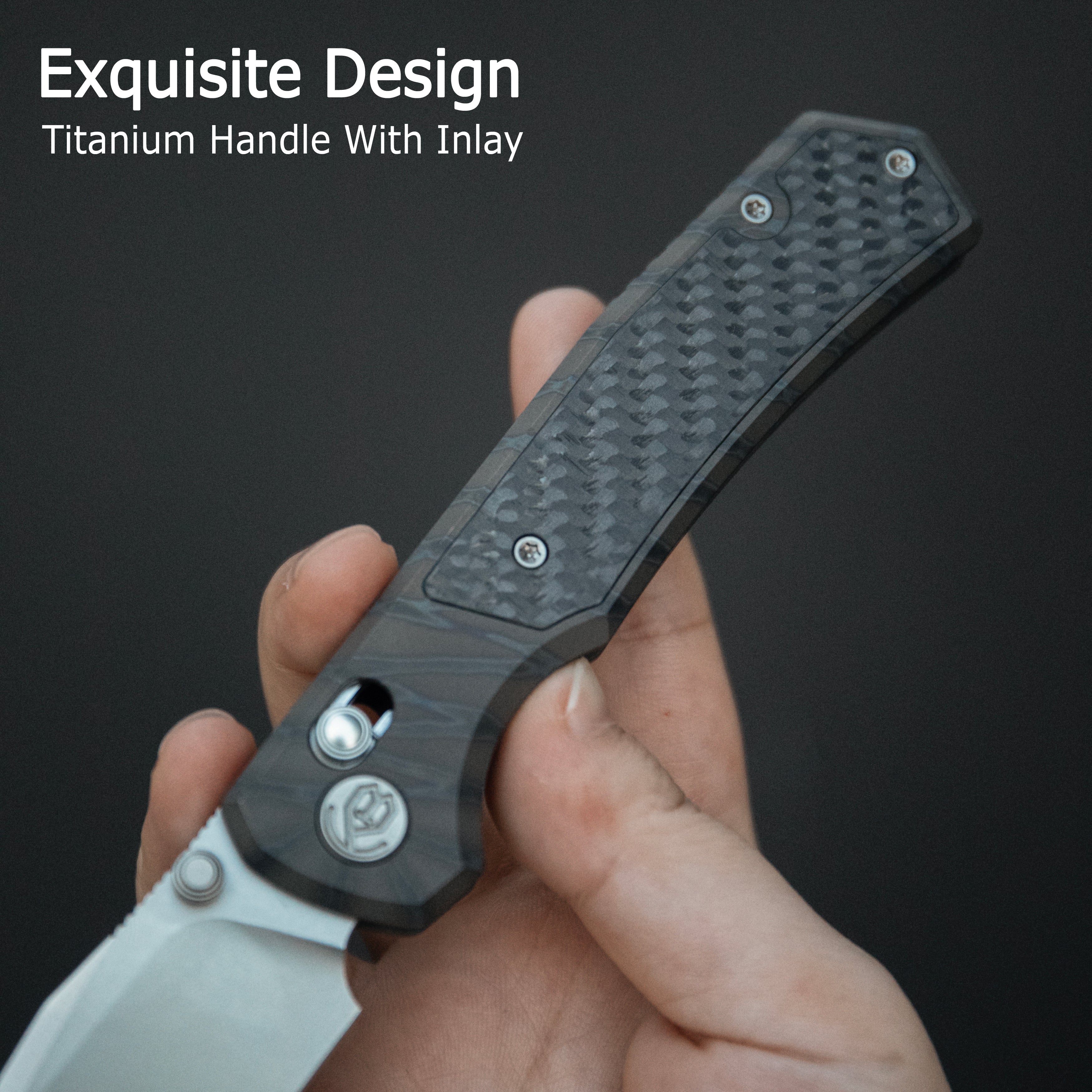 KB Lynx Crossbar Locking Folding Knife DLC Titanium Handle with Zircuti Inlay 3.54'' DLC M390 Blade KB427C