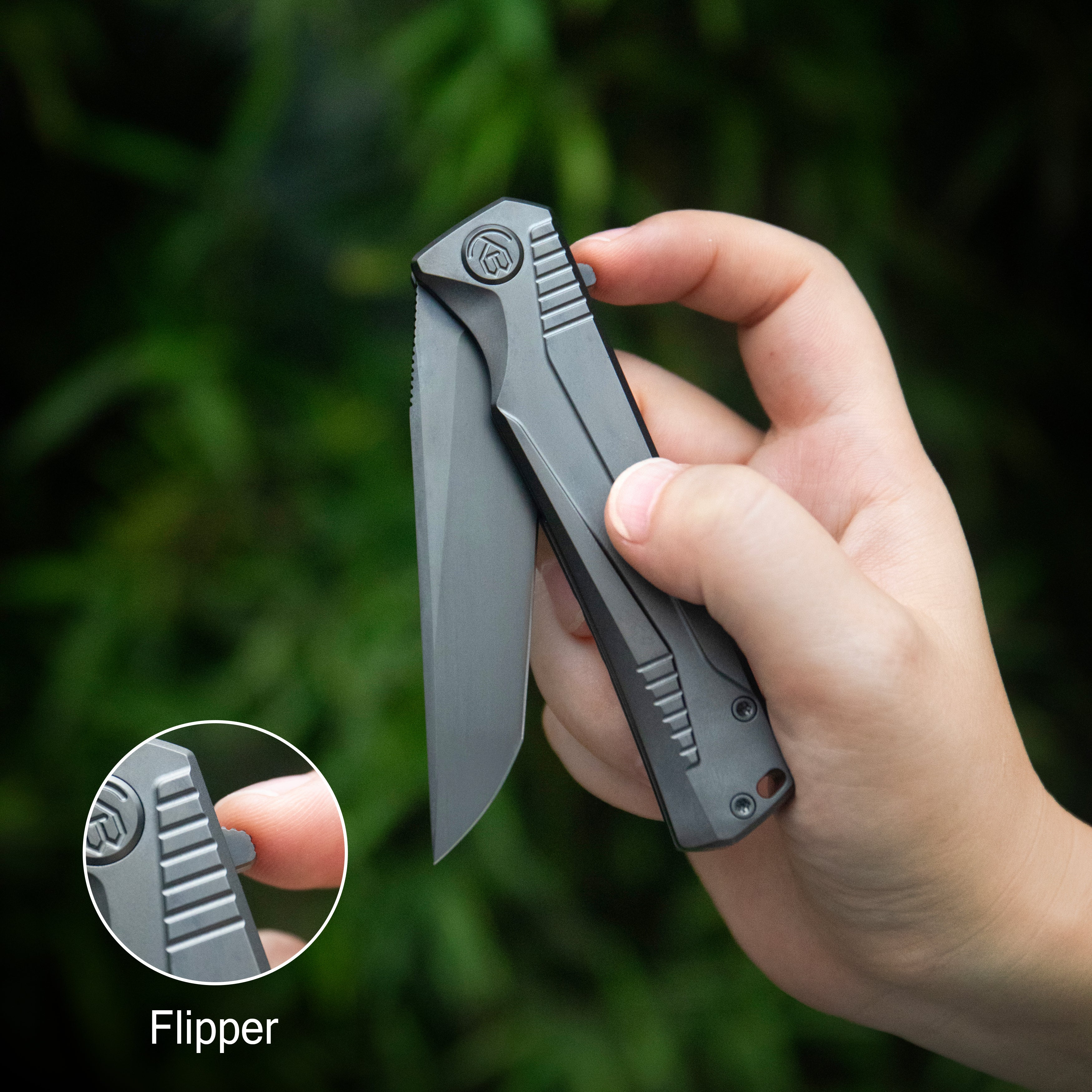 KB Pyramid Folding Knife Gray Titanium Handle 3.54'' Beadblast M390 Blade KB429A