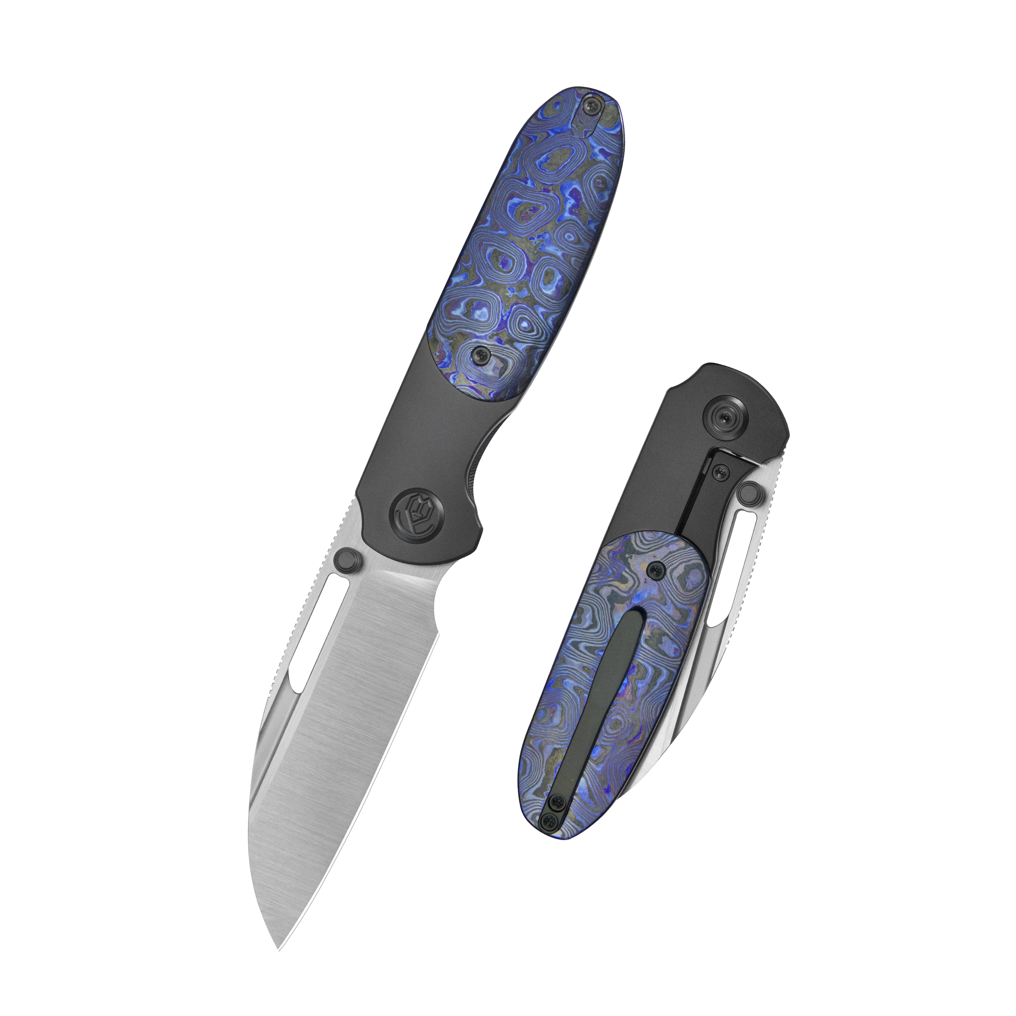 KB Icicle Pocket Folding Knife Frame Lock DLC Titanium with Zircuti Inlays 3.50" Belt Satin M390 Blade KB432C
