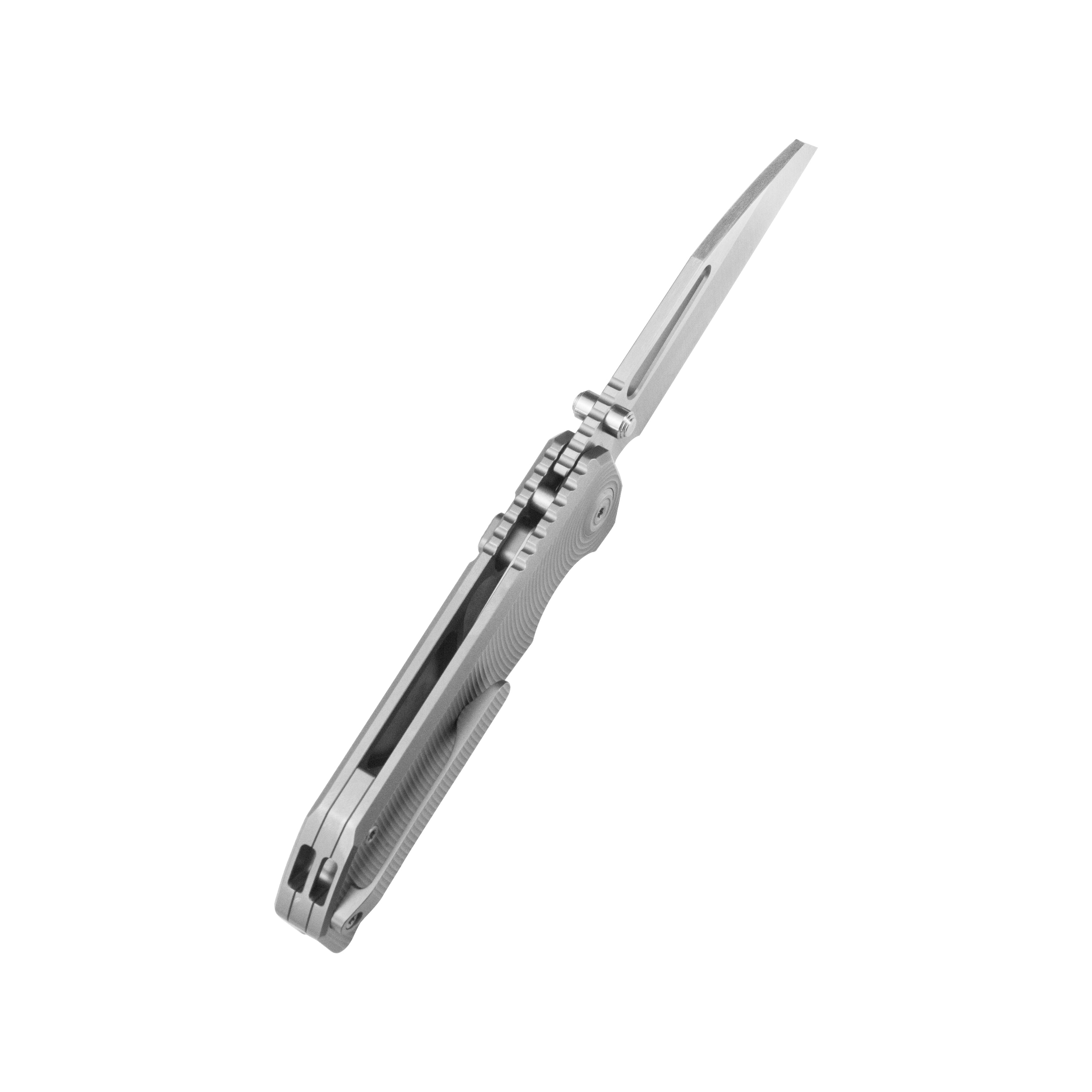 KB Venom Top Liner Lock Pocket Folding Knife Sandblast Titanium w/ Radial Milling 3.46" Belt Satin CPM S90V Blade KB435A