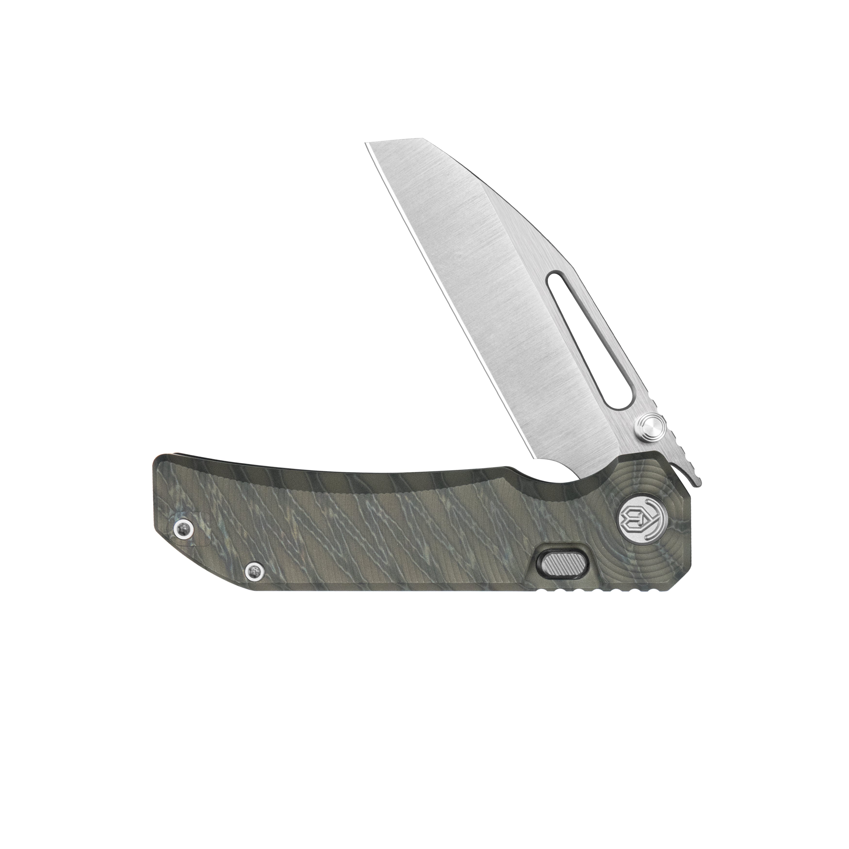 KB Venom Top Liner Lock Pocket Folding Knife Flame Ano Titanium w/ Radial Milling 3.46" Belt Satin CPM S90V Blade KB435B