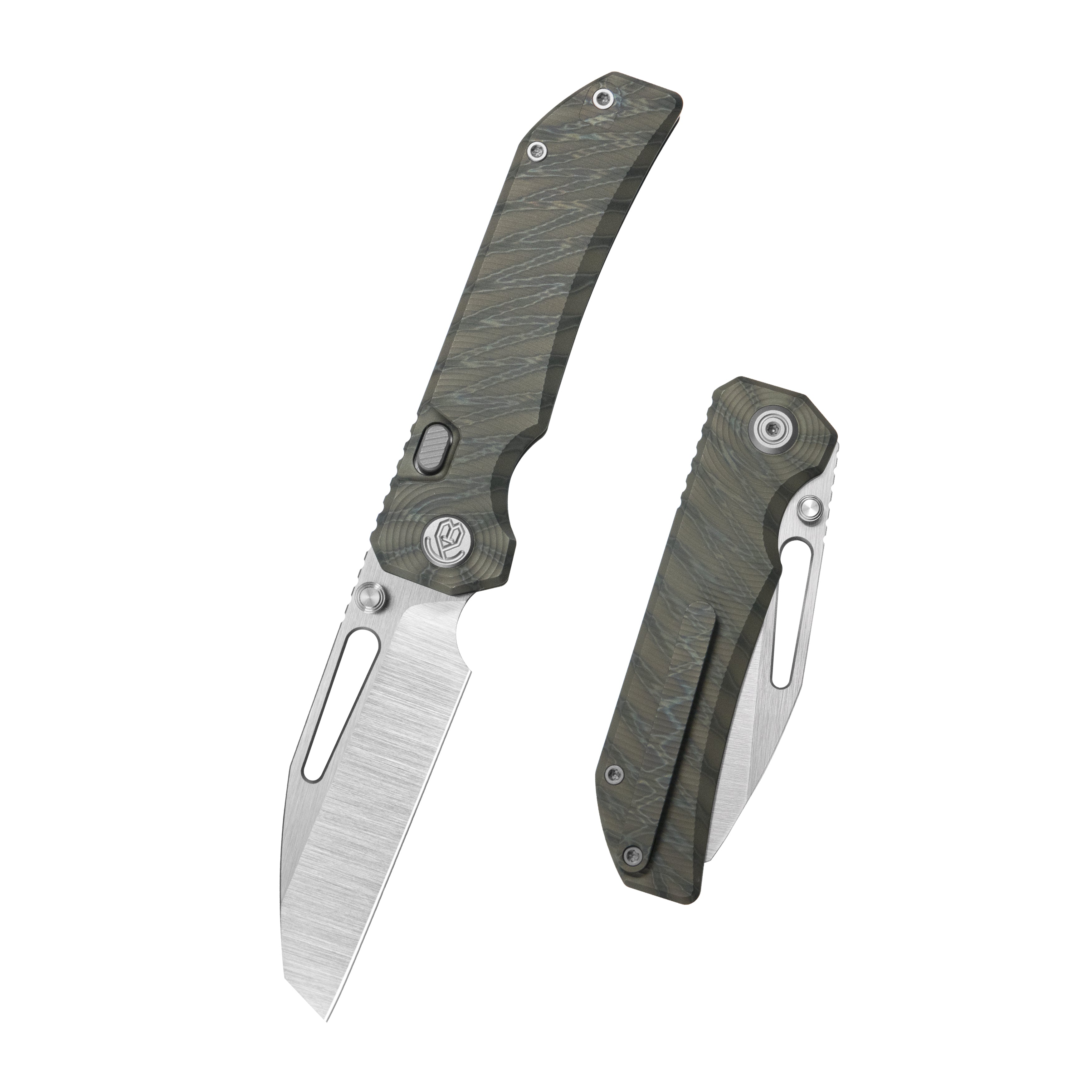 KB Venom Top Liner Lock Pocket Folding Knife Flame Ano Titanium w/ Radial Milling 3.46" Belt Satin CPM S90V Blade KB435B