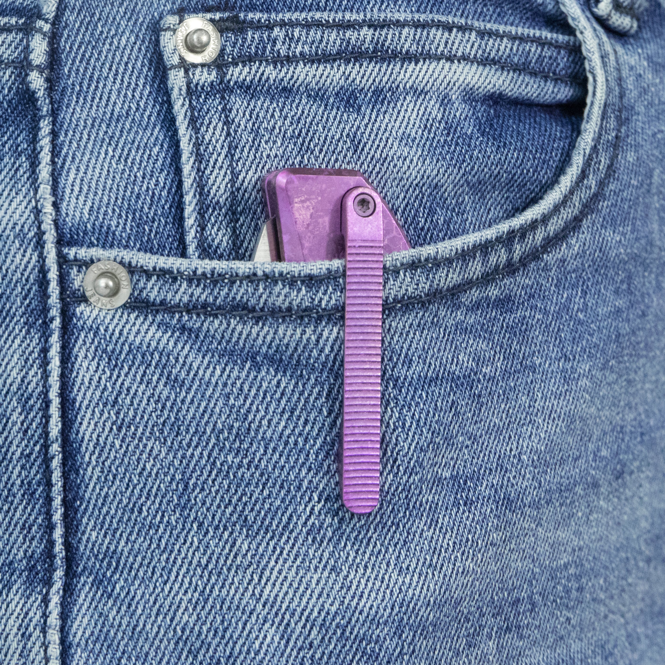 KB Venom Top Liner Lock Pocket Folding Knife Purple Ano Crystallized Titanium 3.46" Belt Satin CPM S90V Blade KB435D