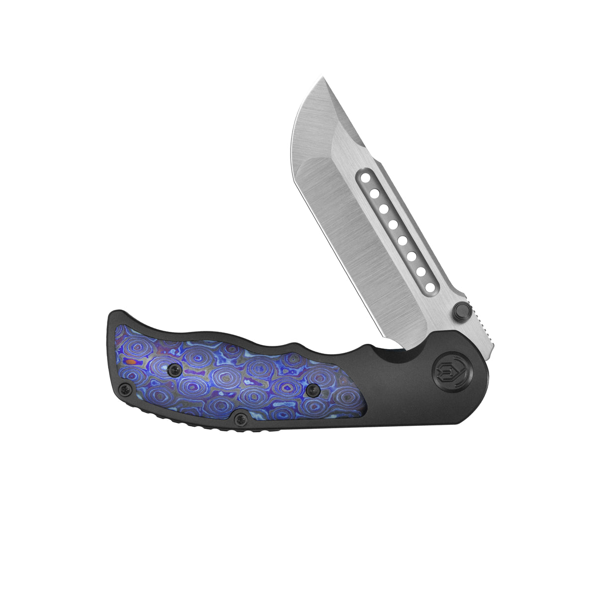 KB Predator Folding Knife DLC Titanium with Zircuti inlay Handle 3.46'' Belt Satin Bohler M390 Blade KB436C