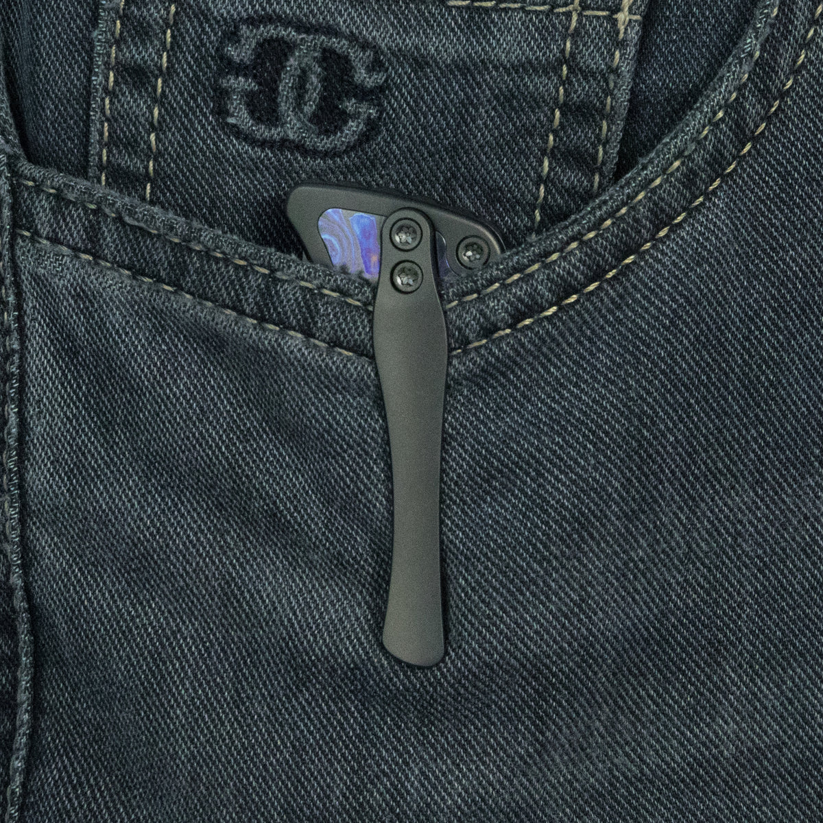 KB Predator Folding Knife DLC Titanium with Zircuti inlay Handle 3.46'' Belt Satin Bohler M390 Blade KB436C