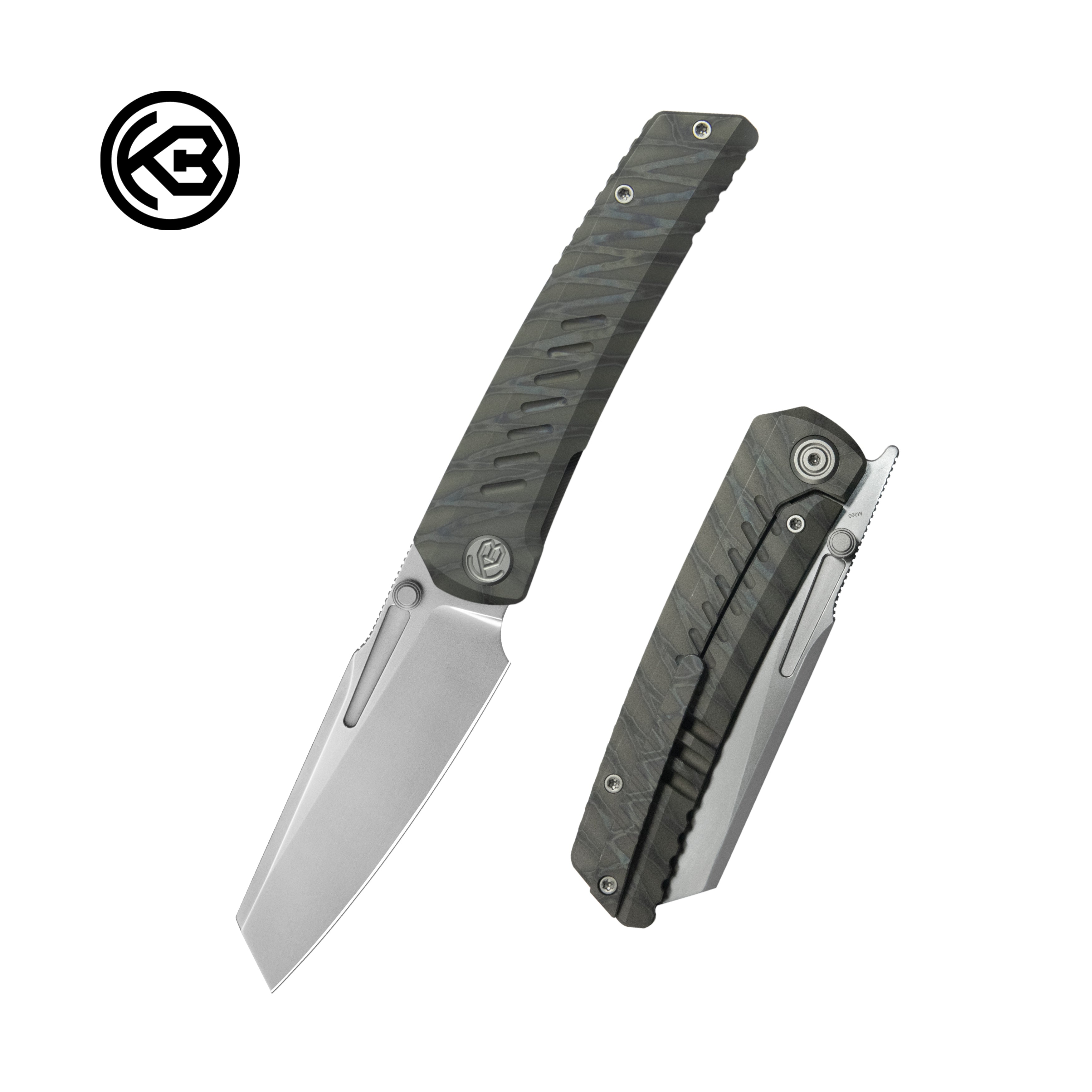 KB Insomnia Frame Locking Folding Knife Flamed Titanium Handle 3.46" Silver Bead Blast M390 Blade KB441B