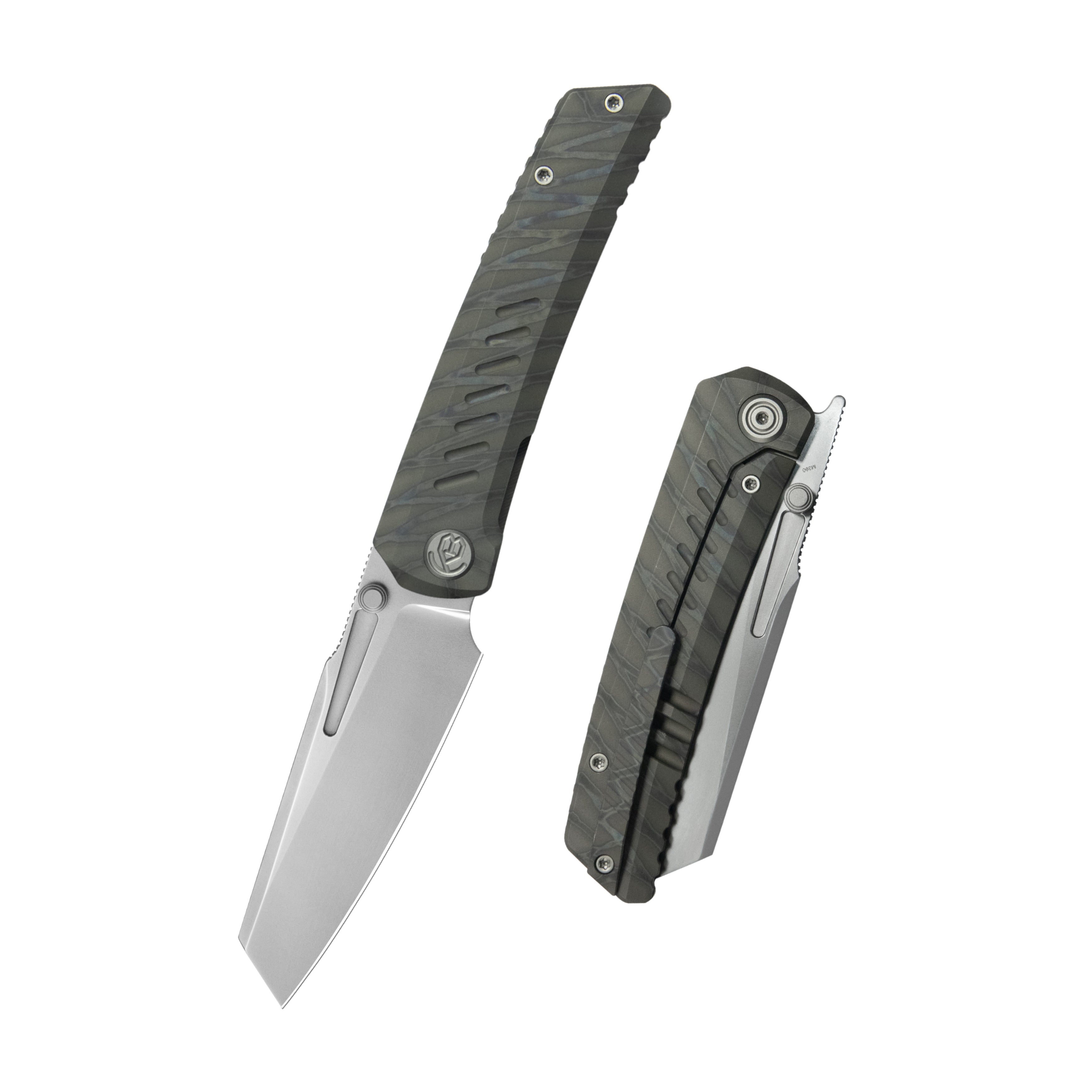 KB Insomnia Frame Locking Folding Knife Flamed Titanium Handle 3.46" Silver Bead Blast M390 Blade KB441B