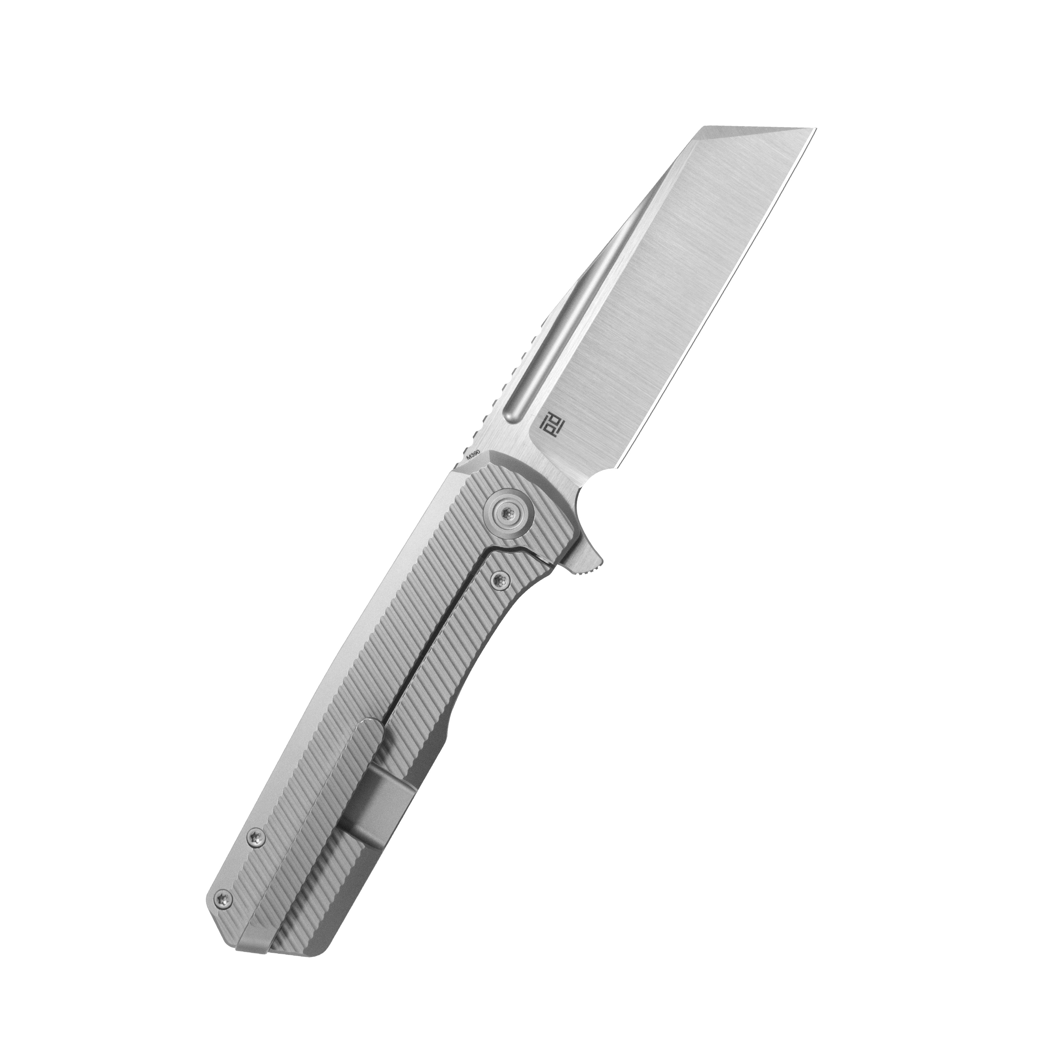 KB Nexus Folding Knife Grey Titanium Handle 3.66'' Belt Satin M390 Blade KB442A