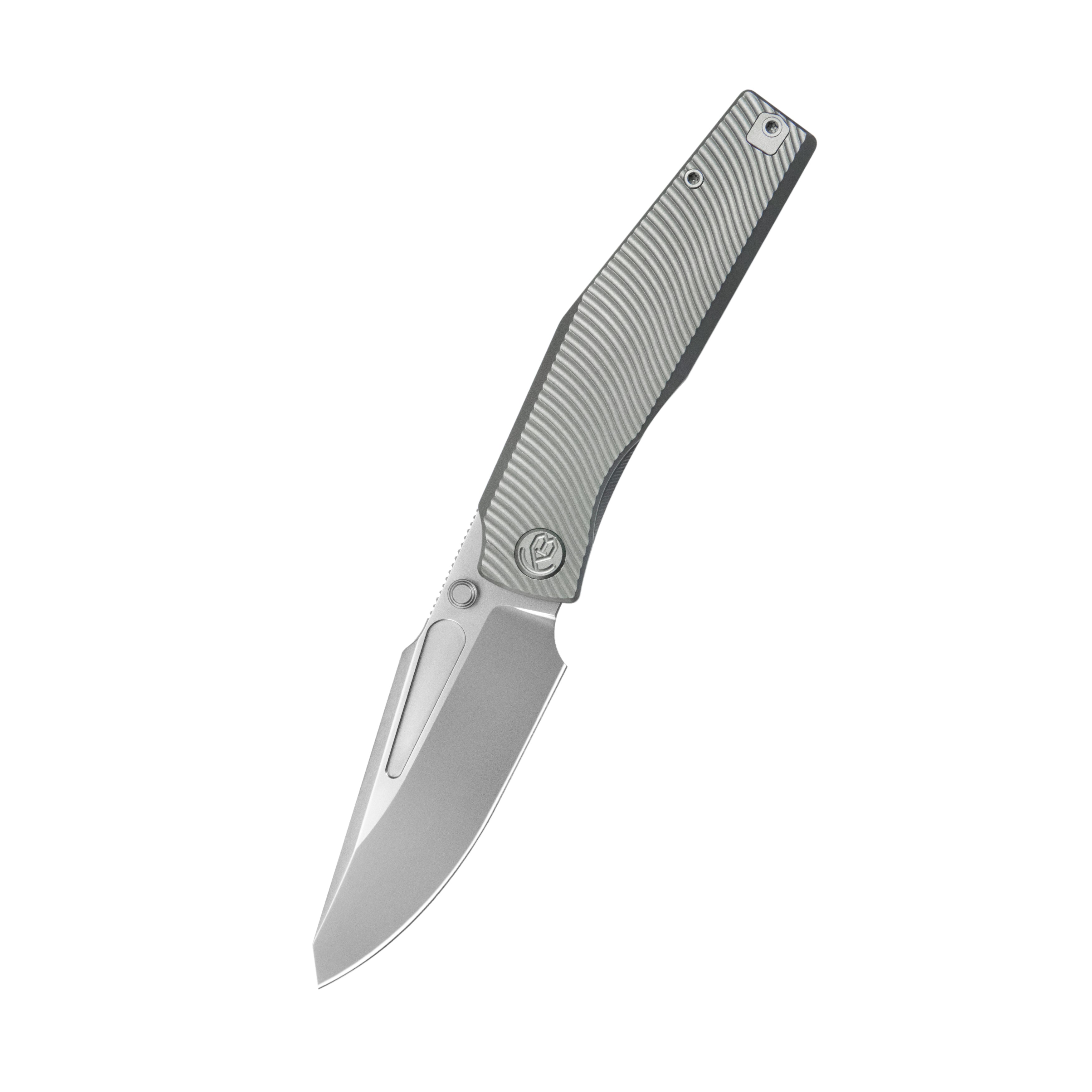KB Illusion Folding Knife Grey Titanium Handle 3.46‘’ Silver Bead Blast Bohler M390 Blade KB443A
