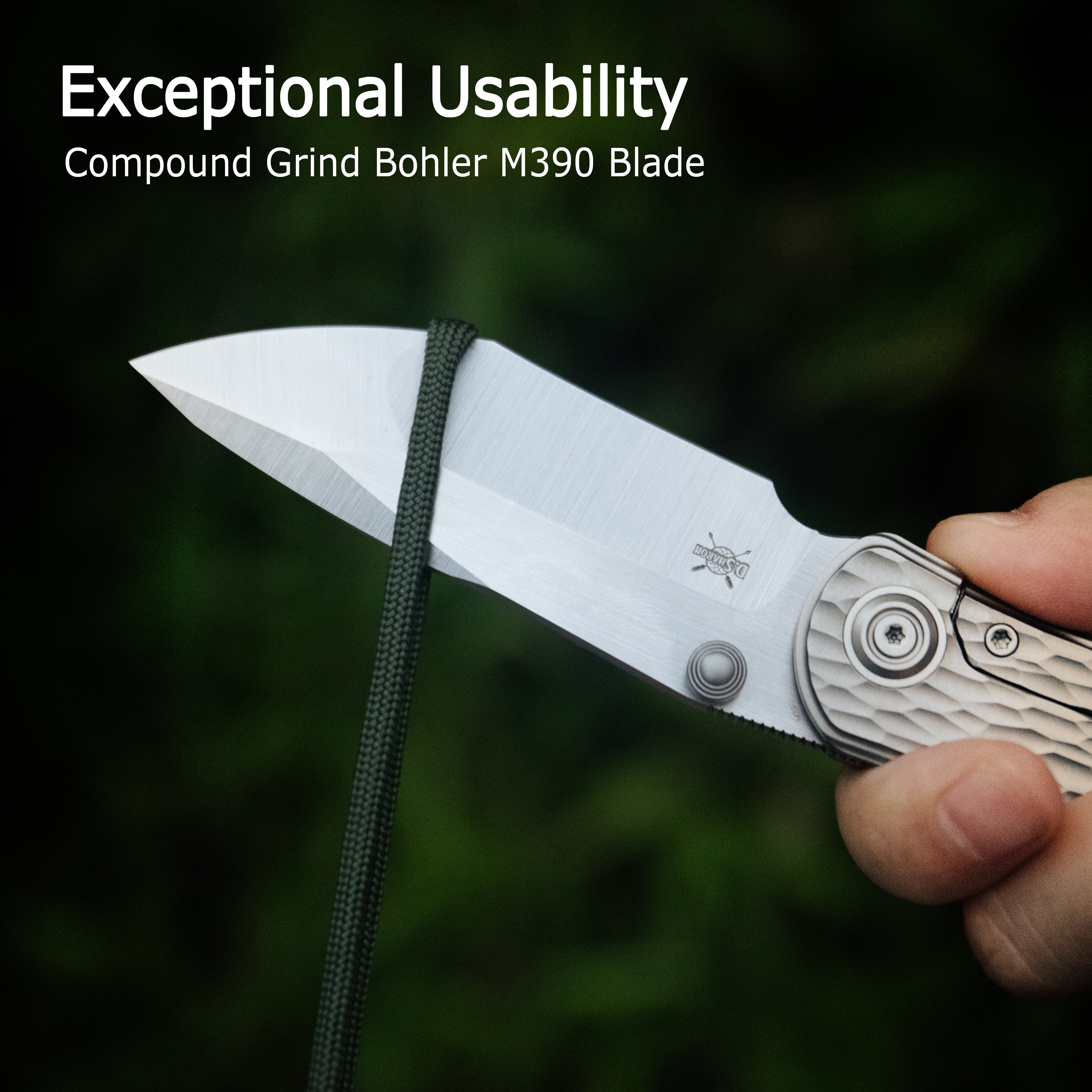 KB Folklore Folding Knife Regular DLC Titanium w/ Jigged Pattern Milling Handle 3.42'' Belt Satin M390 Blade KB444C