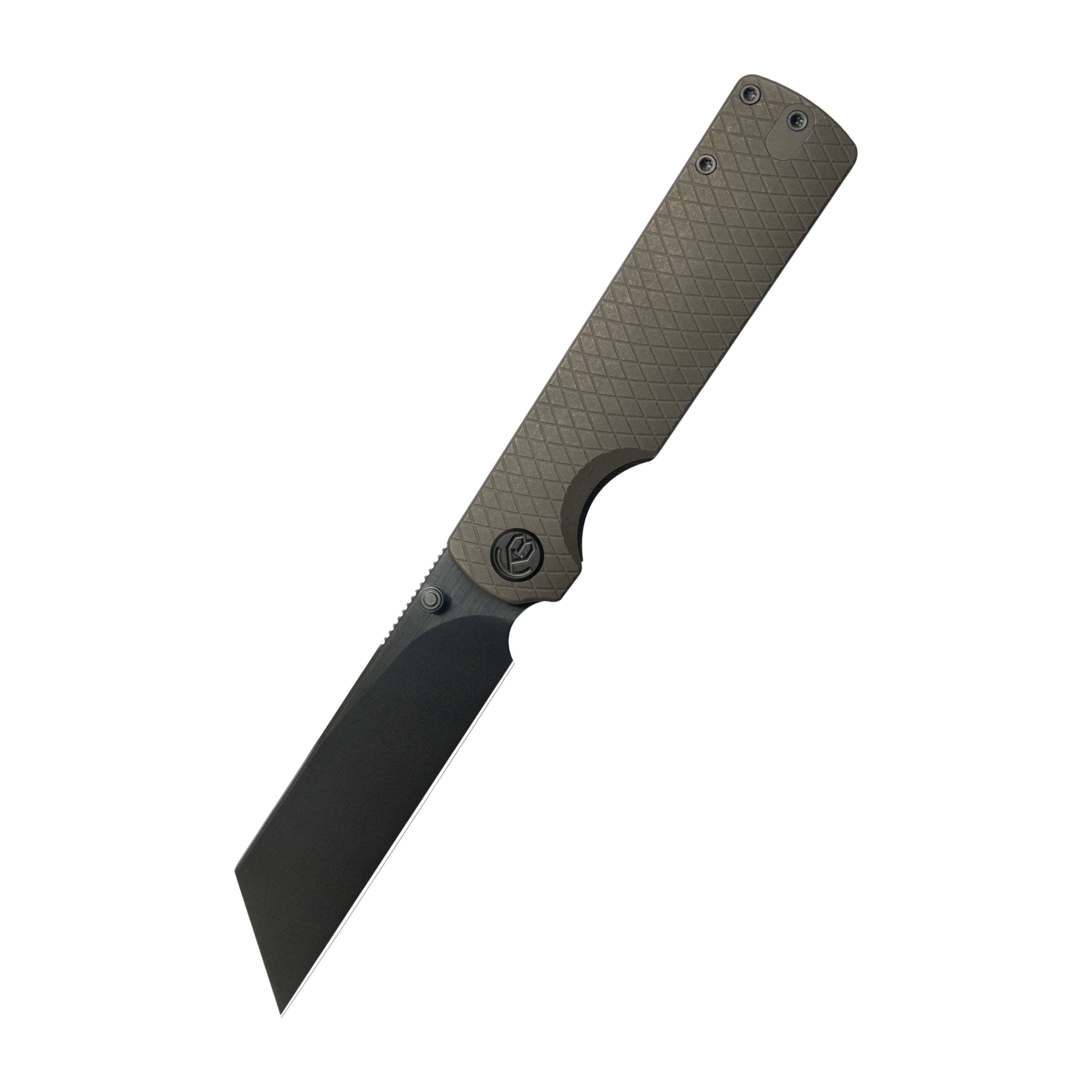 KB Get Some Frame Lock Folding Knife Bronze Titanium Handle 3.35" DLC & Satin & Stonewash M390 Blade KB445D