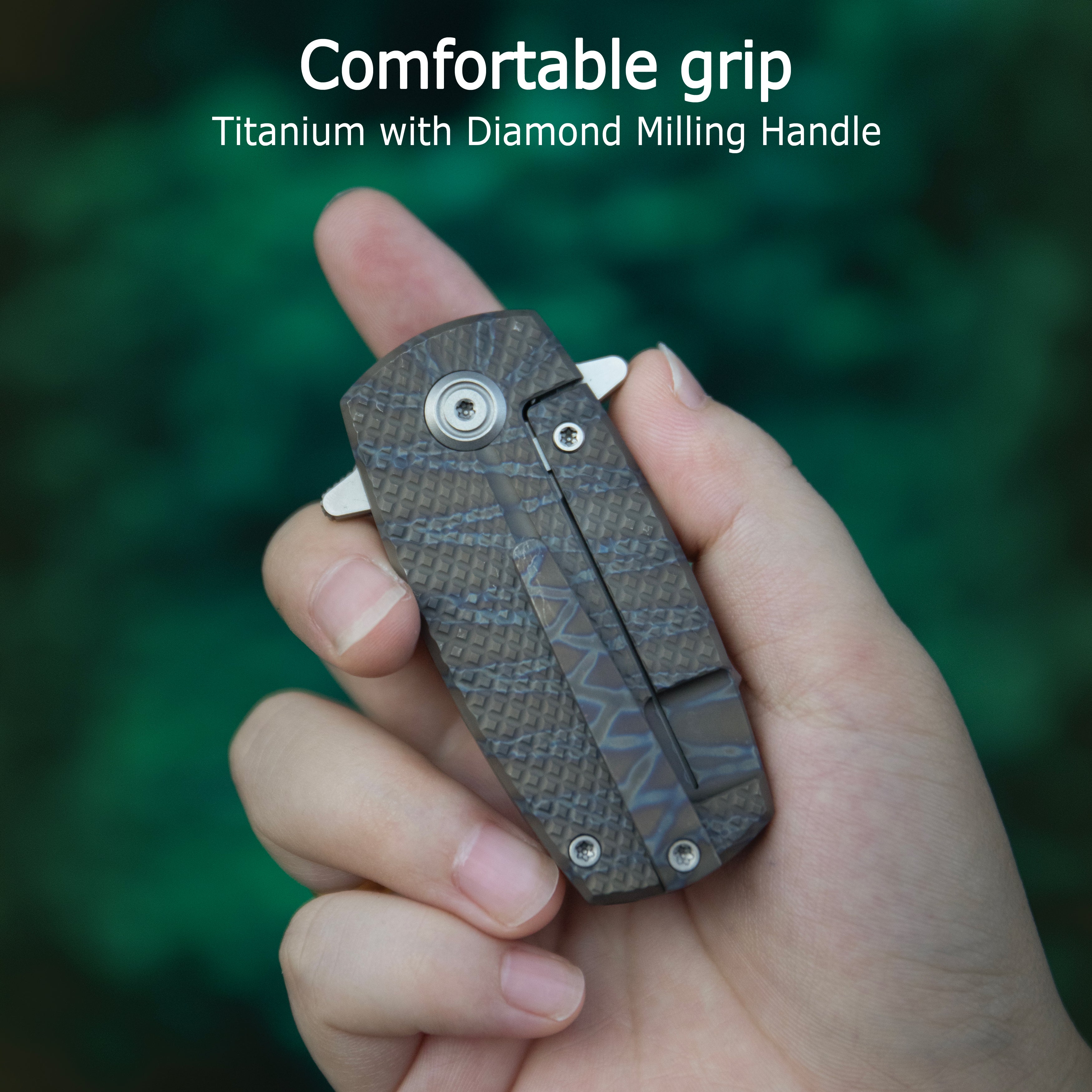 KB Fang Mini Pocket Knife Black PVD Titanium with Diamond Milling 1.97