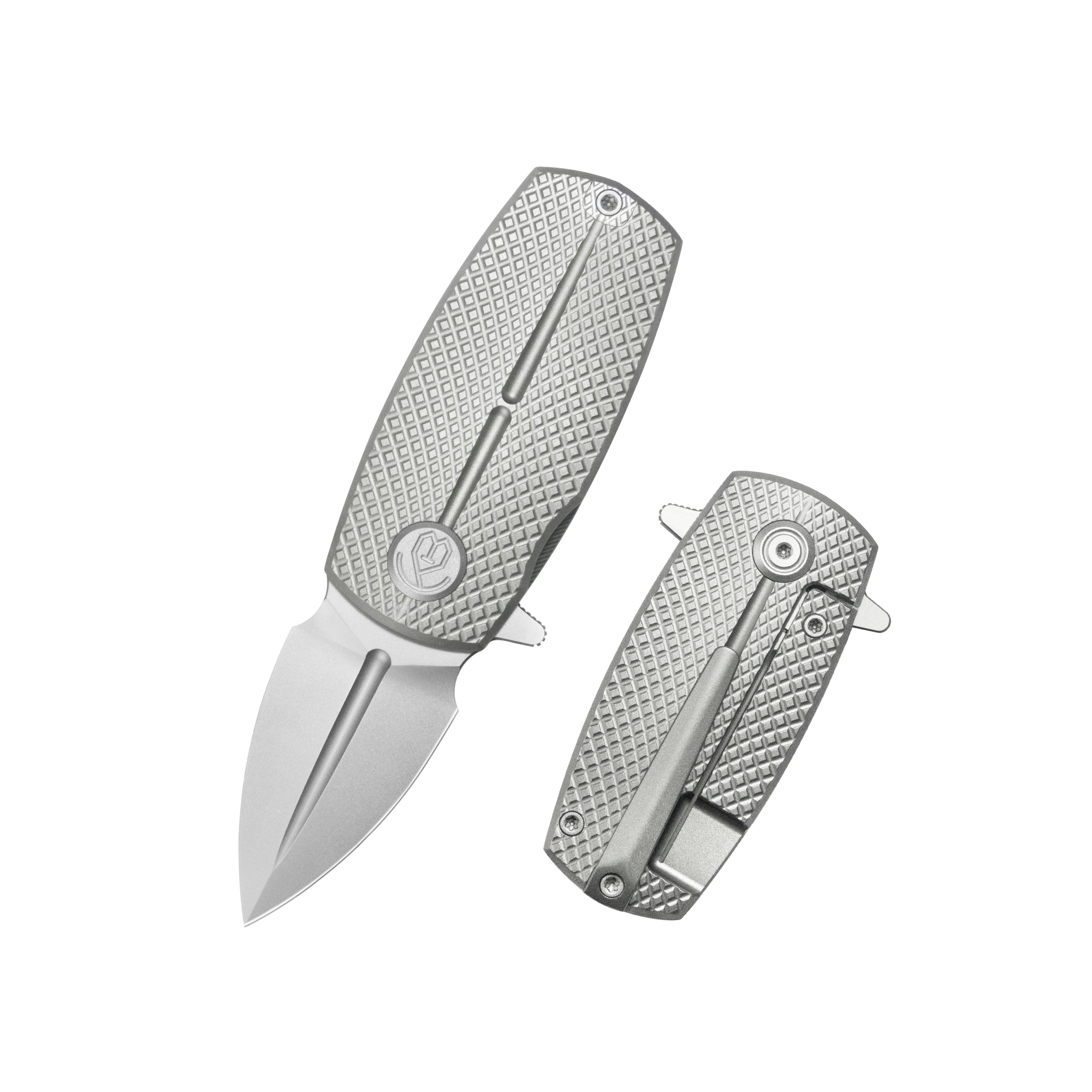 KB Fang Mini Pocket Knife Grey Titanium with Diamond Milling 1.97" Beadblast M390 Blade KB451A