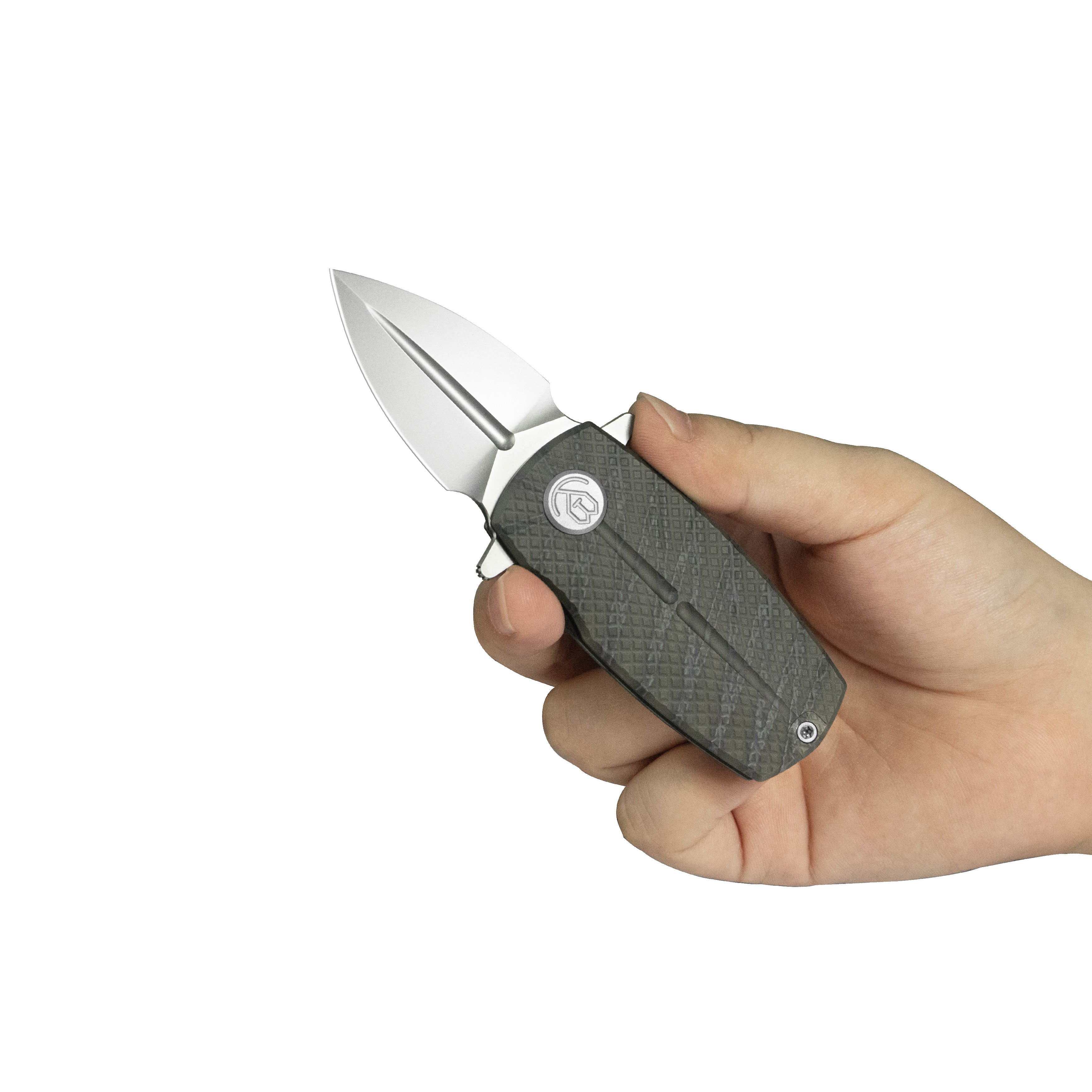 KB Fang Mini Pocket Knife Flame Ano Titanium with Diamond Milling 1.97