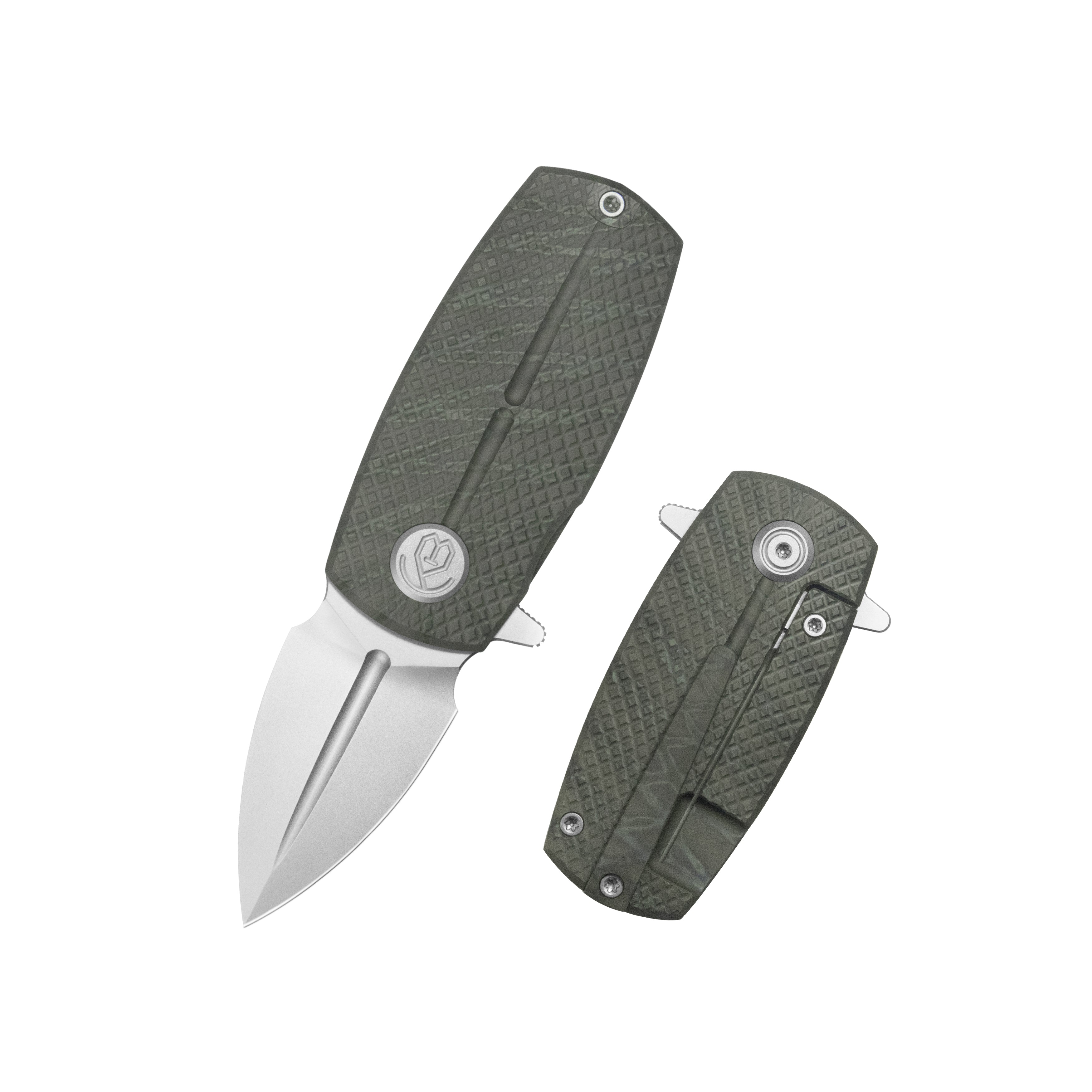 KB Fang Mini Pocket Knife Flame Ano Titanium with Diamond Milling 1.97" Beadblast M390 Blade KB451B