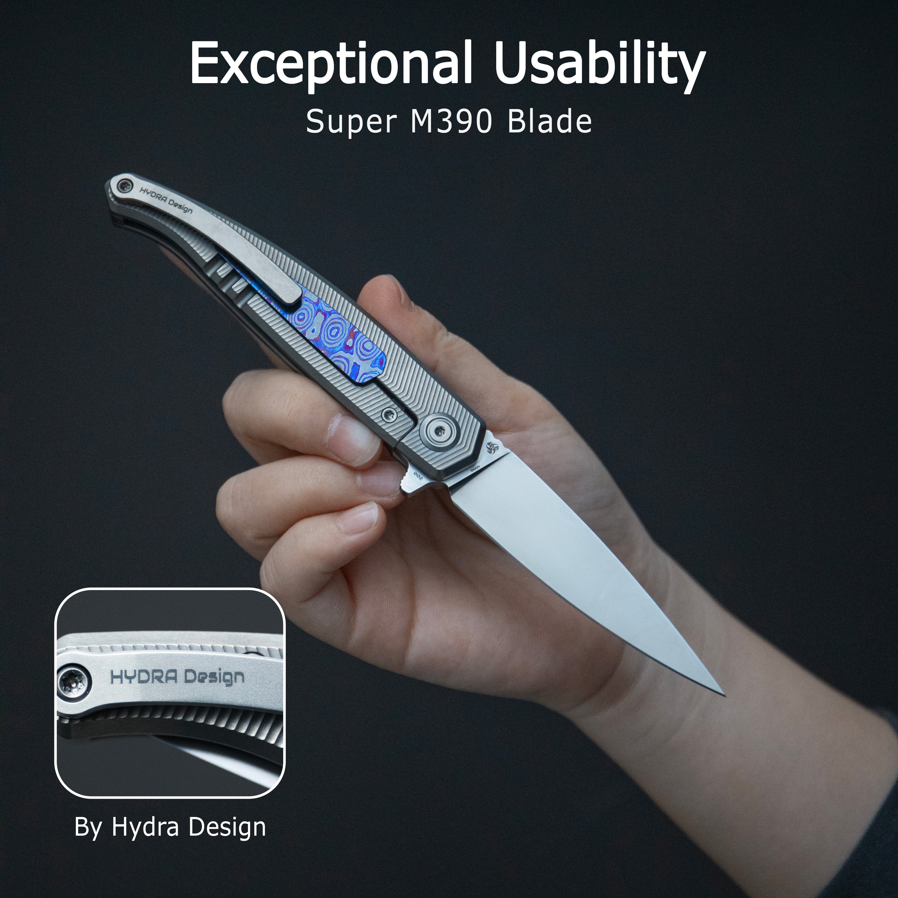 KB Mos Folding Knife Sandblasting Titanium Micro Milling with Zircuti inlay Handle 3.27'' Silver Bead Blasting M390 Blade KB456B