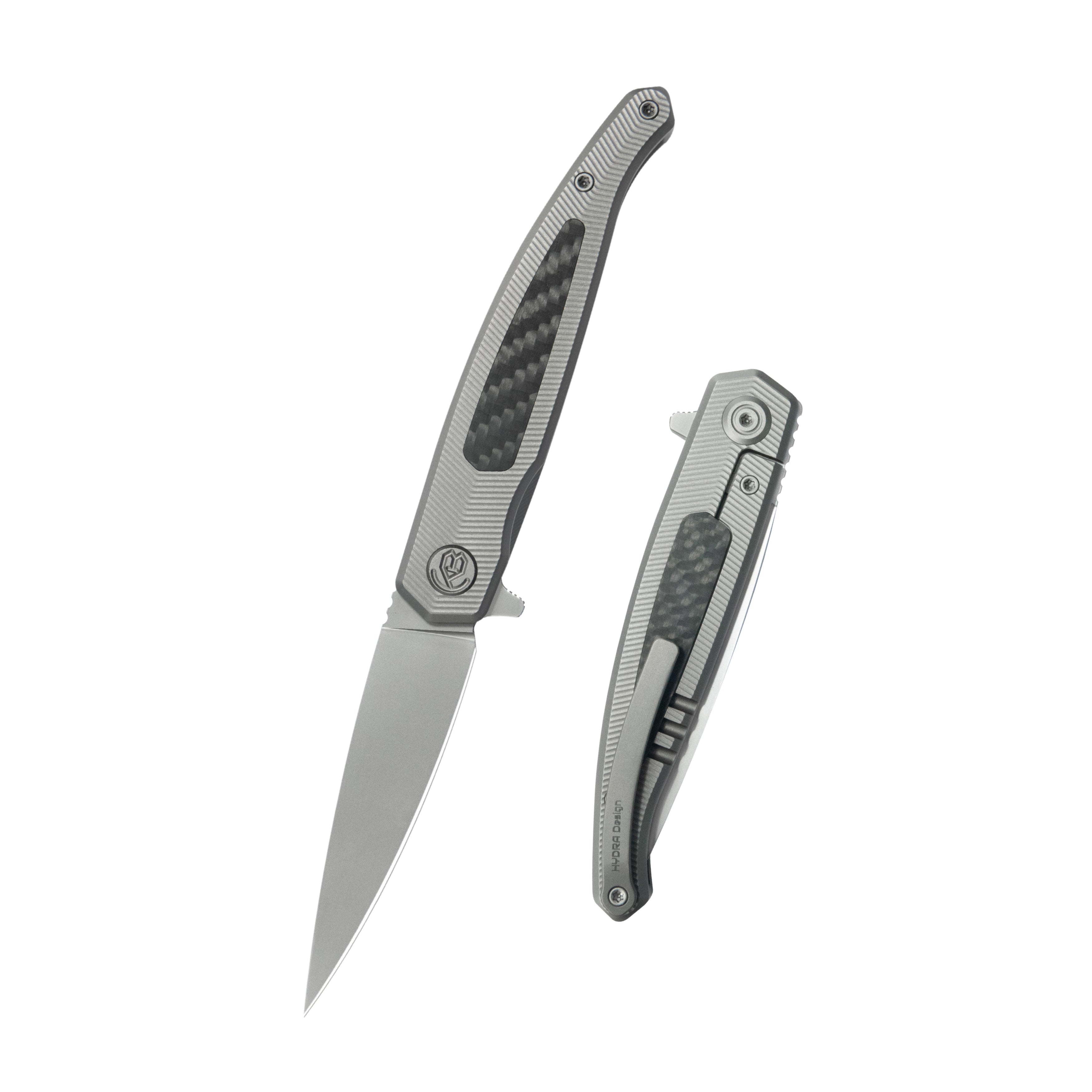 KB Mos Folding Knife Sandblasting Titanium Micro Milling with Wave CF inlay Handle 3.27'' Silver Bead Blasting M390 Blade KB456A
