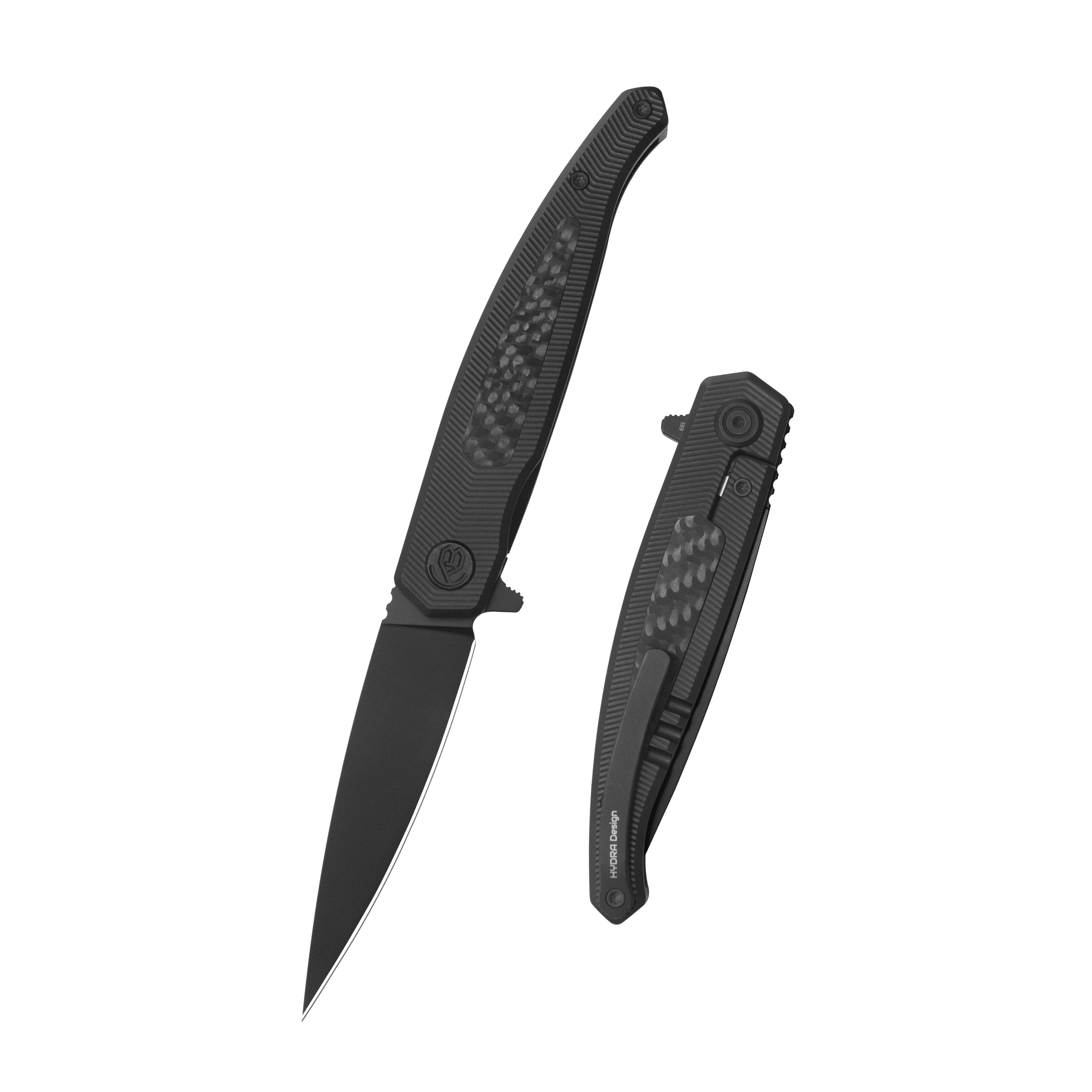 KB Mos Folding Knife Regular DLC Micro Milling with Wave CF inlay Handle 3.27'' DLC M390 Blade KB456C