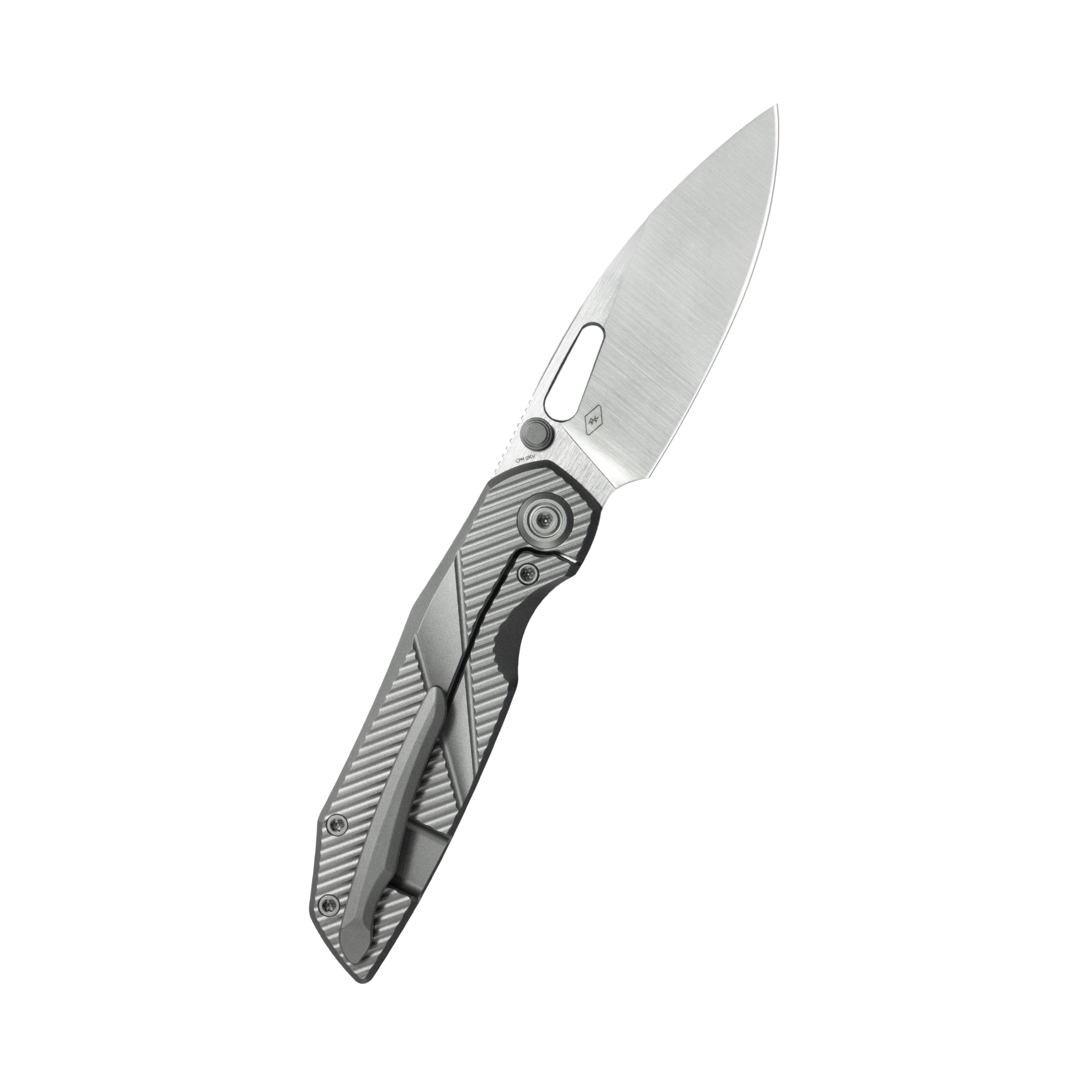 KB Sear Thumb Stud Open Folding Pocket Knife Gray Ti Micro MIlling 2.99" Belt Satin S90V Blade KB457A