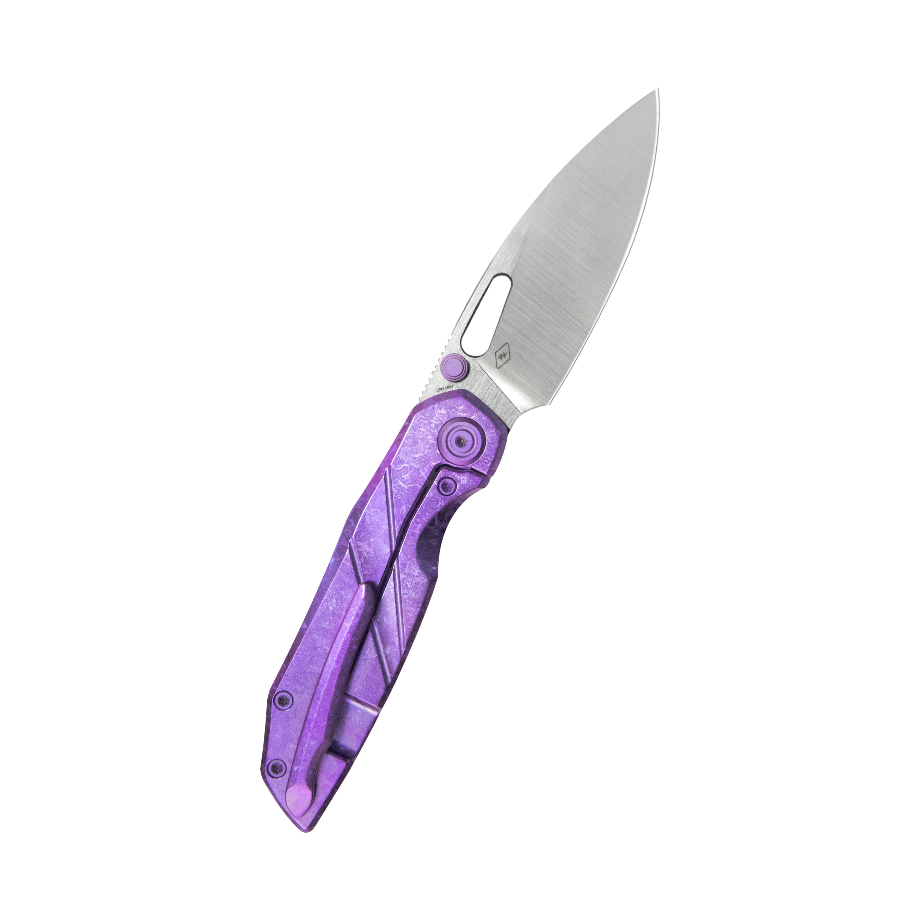 KB Sear Thumb Stud Open Folding Pocket Knife Purple Crystallized Ti Micro Milling 2.99" Belt Satin S90V Blade KB457D