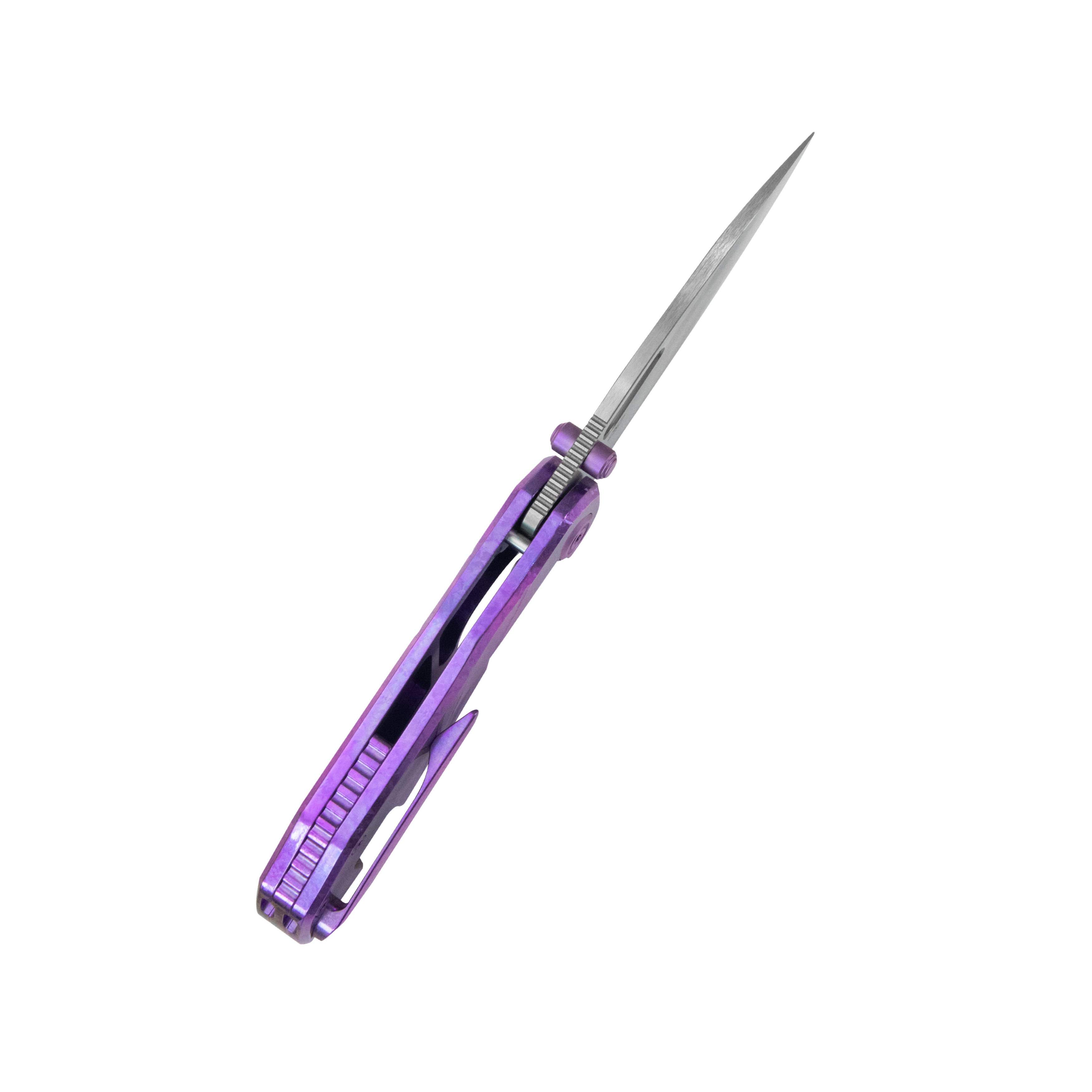 KB Sear Thumb Stud Open Folding Pocket Knife Purple Crystallized Ti Micro Milling 2.99" Belt Satin S90V Blade KB457D