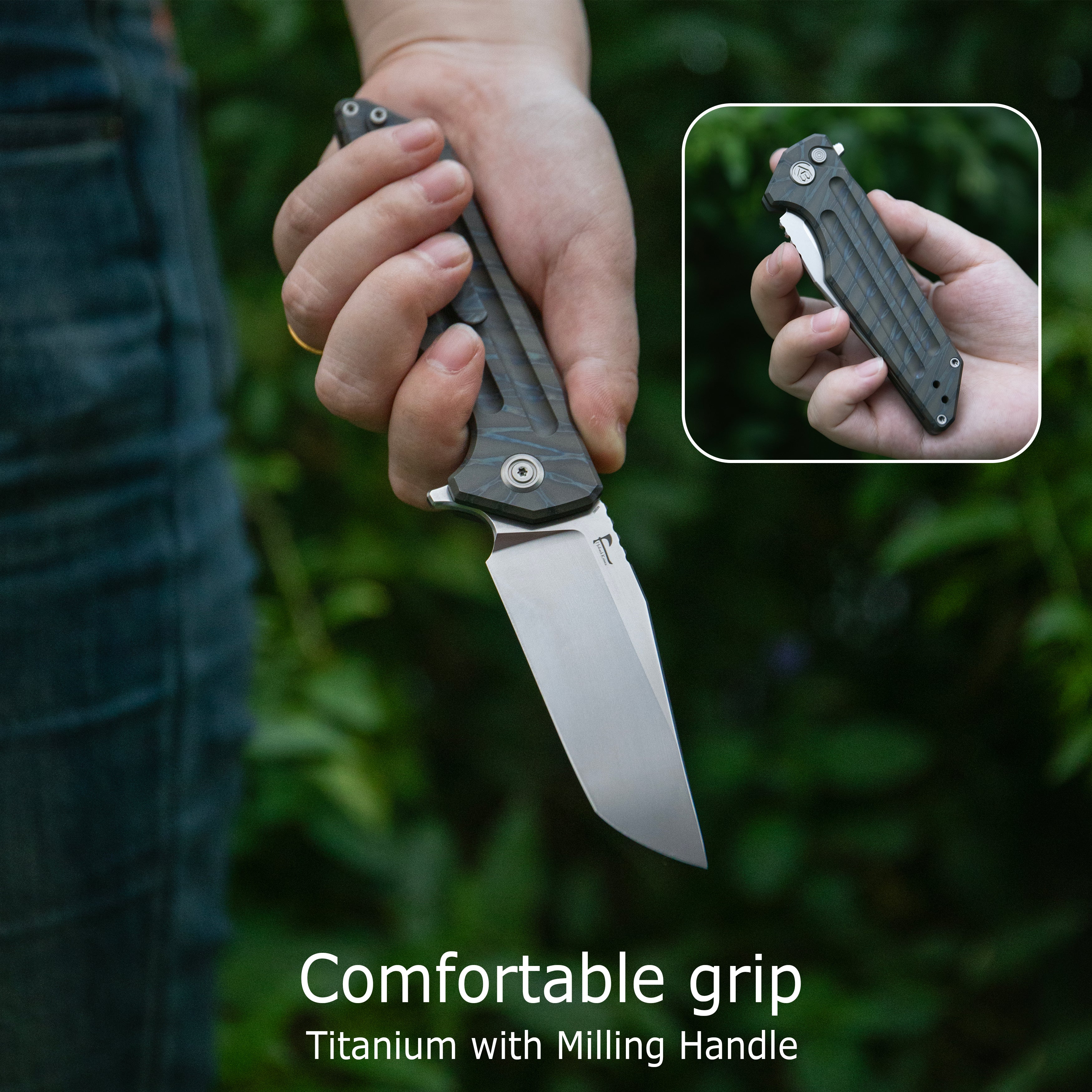 KB Relentless Folding Knife Flame Ano Titanium Handle 3.46'' Silver Bead Blasting M390 Blade KB462B