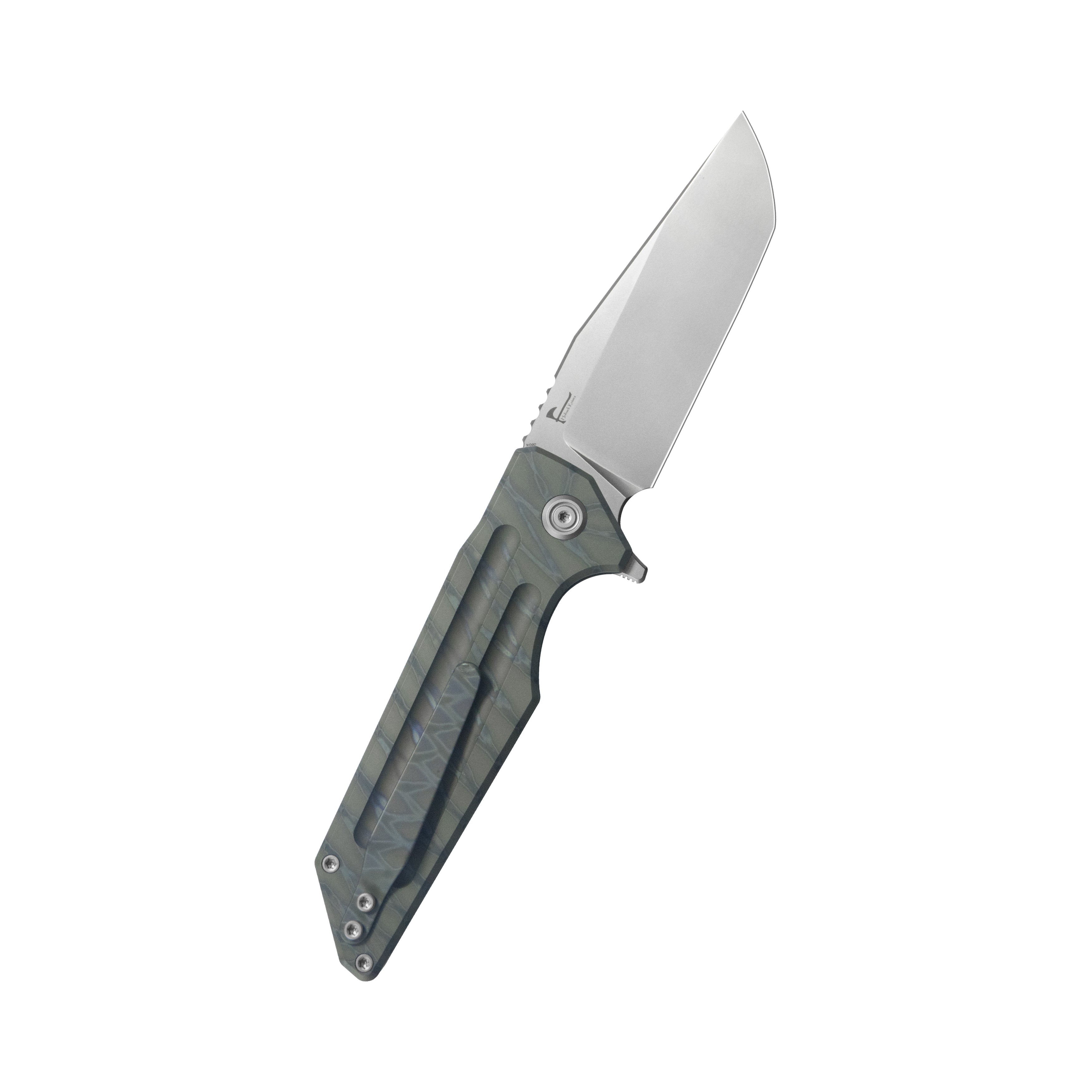 KB Relentless Folding Knife Flame Ano Titanium Handle 3.46'' Silver Bead Blasting M390 Blade KB462B