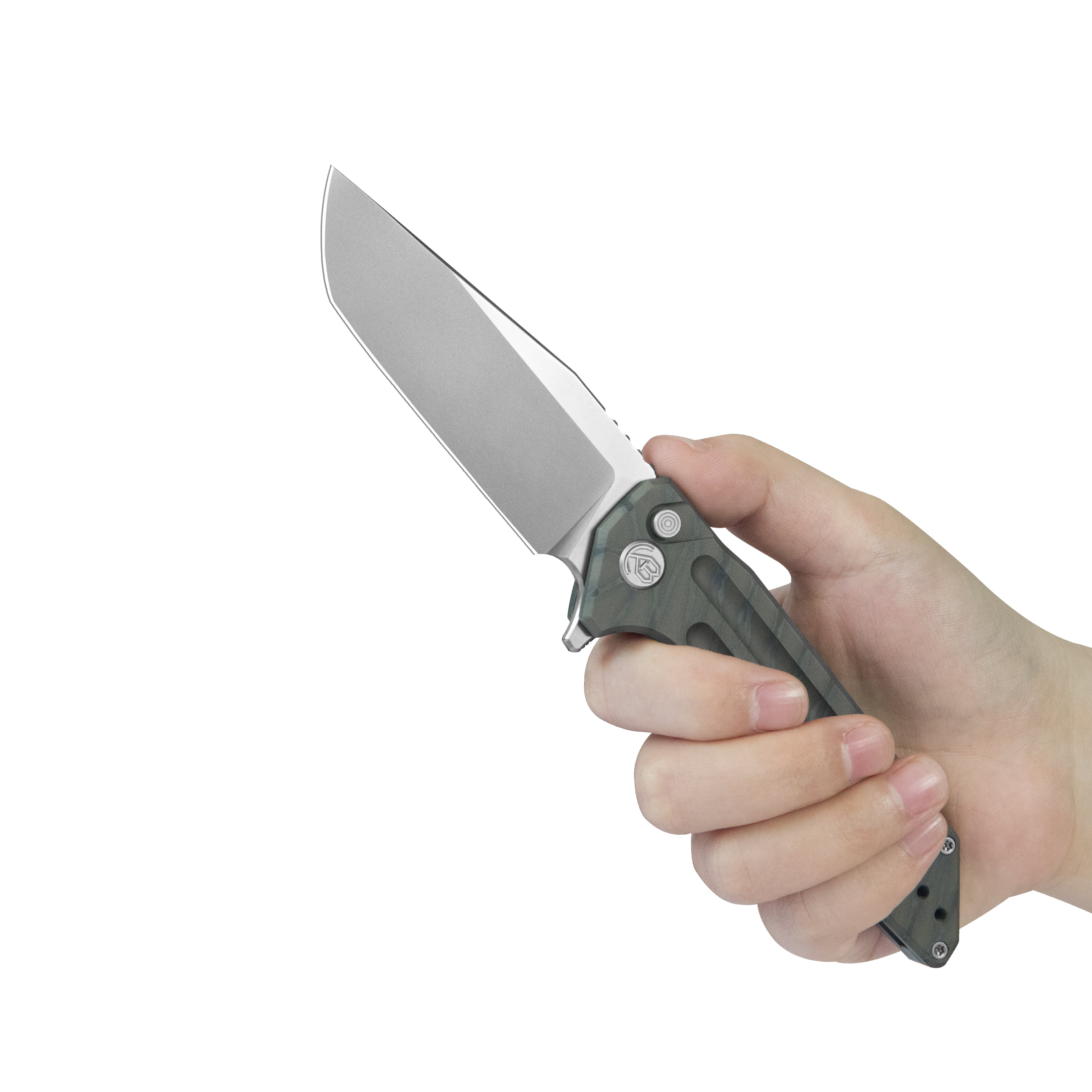 KB Relentless Folding Knife Flame Ano Titanium Handle 3.46'' Silver Bead Blasting M390 Blade KB462B