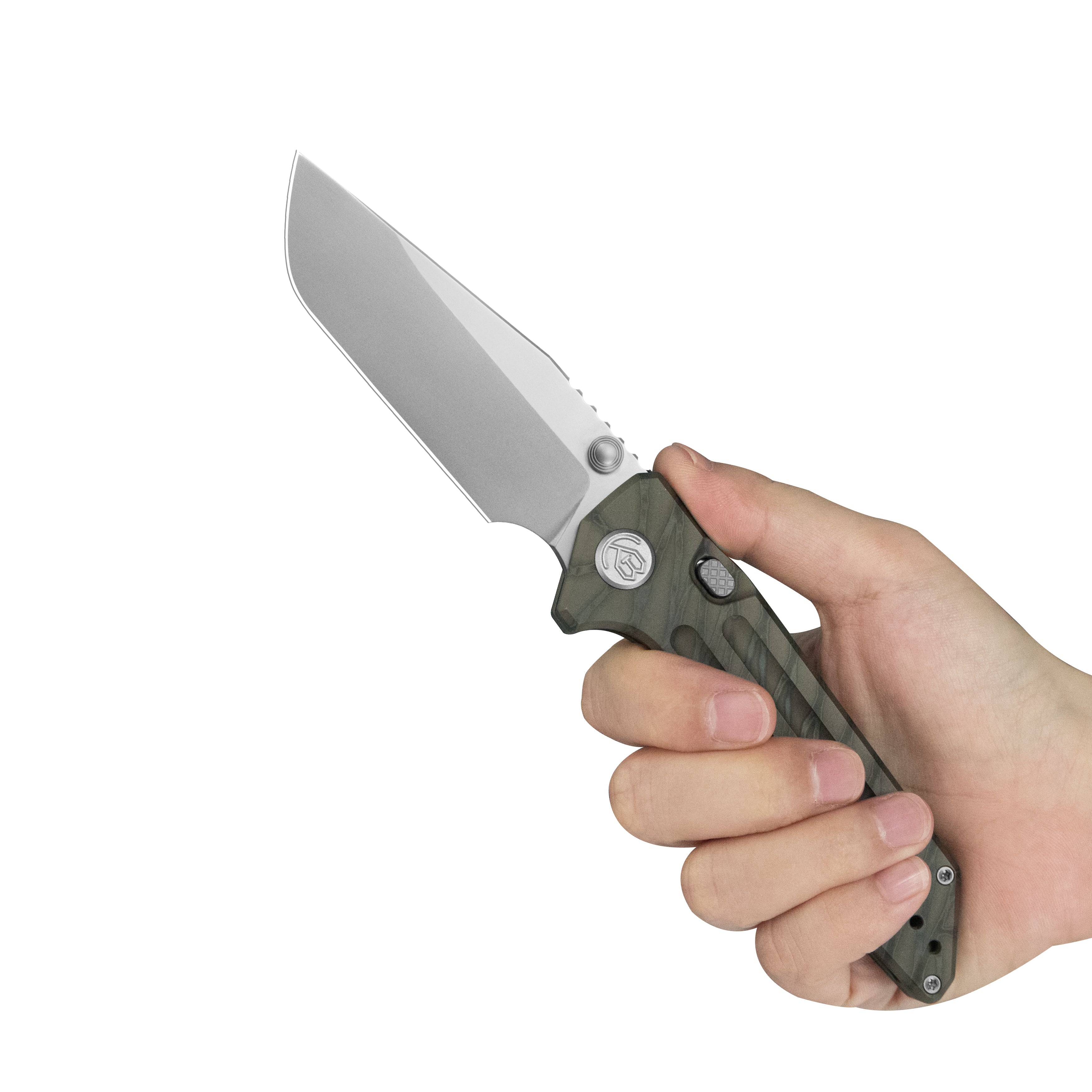 KB Relentless Folding Knife Flame Ano Titanium Handle 3.46'' Silver Bead Blasting M390 Blade KB462F