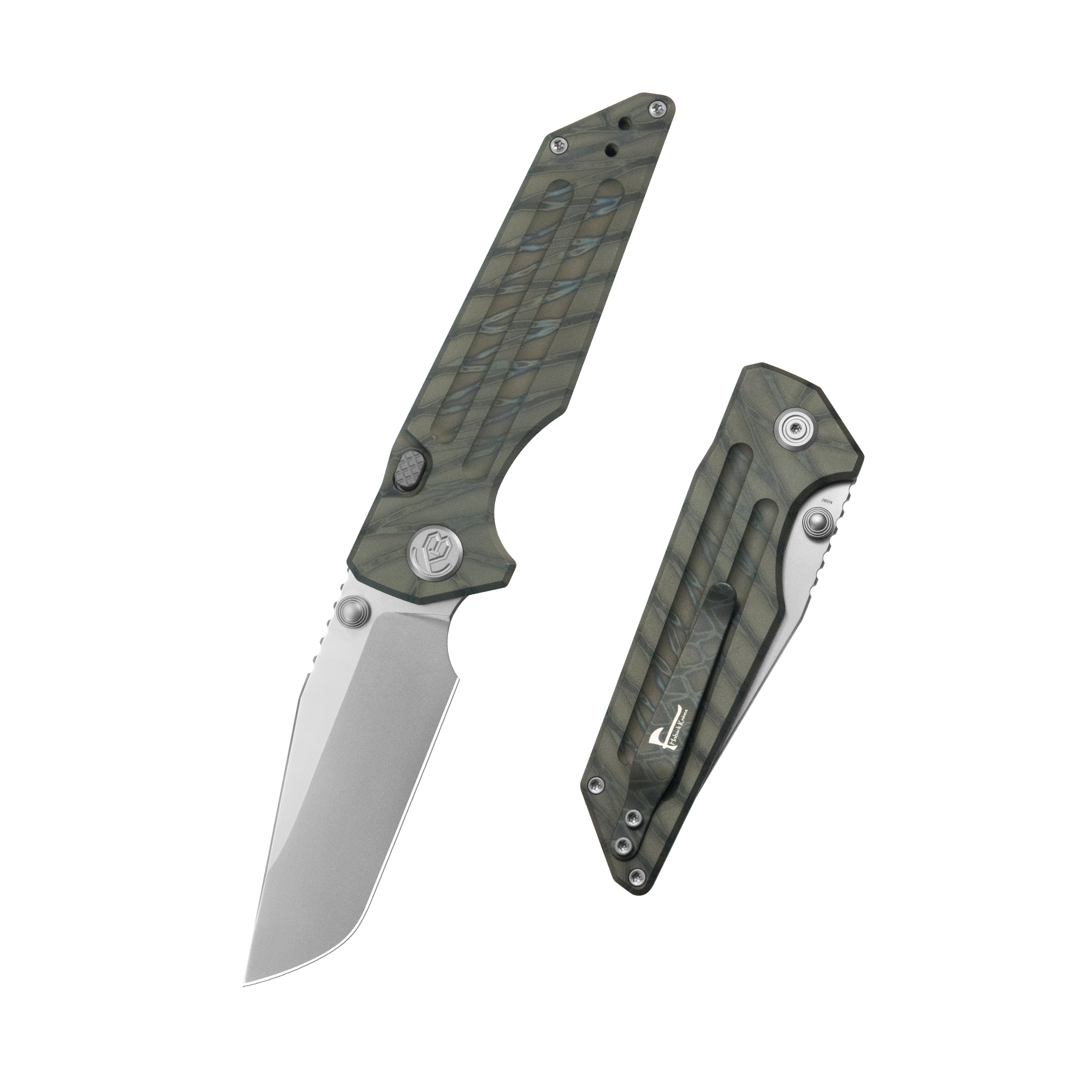 KB Relentless Folding Knife Flame Ano Titanium Handle 3.46'' Silver Bead Blasting M390 Blade KB462F