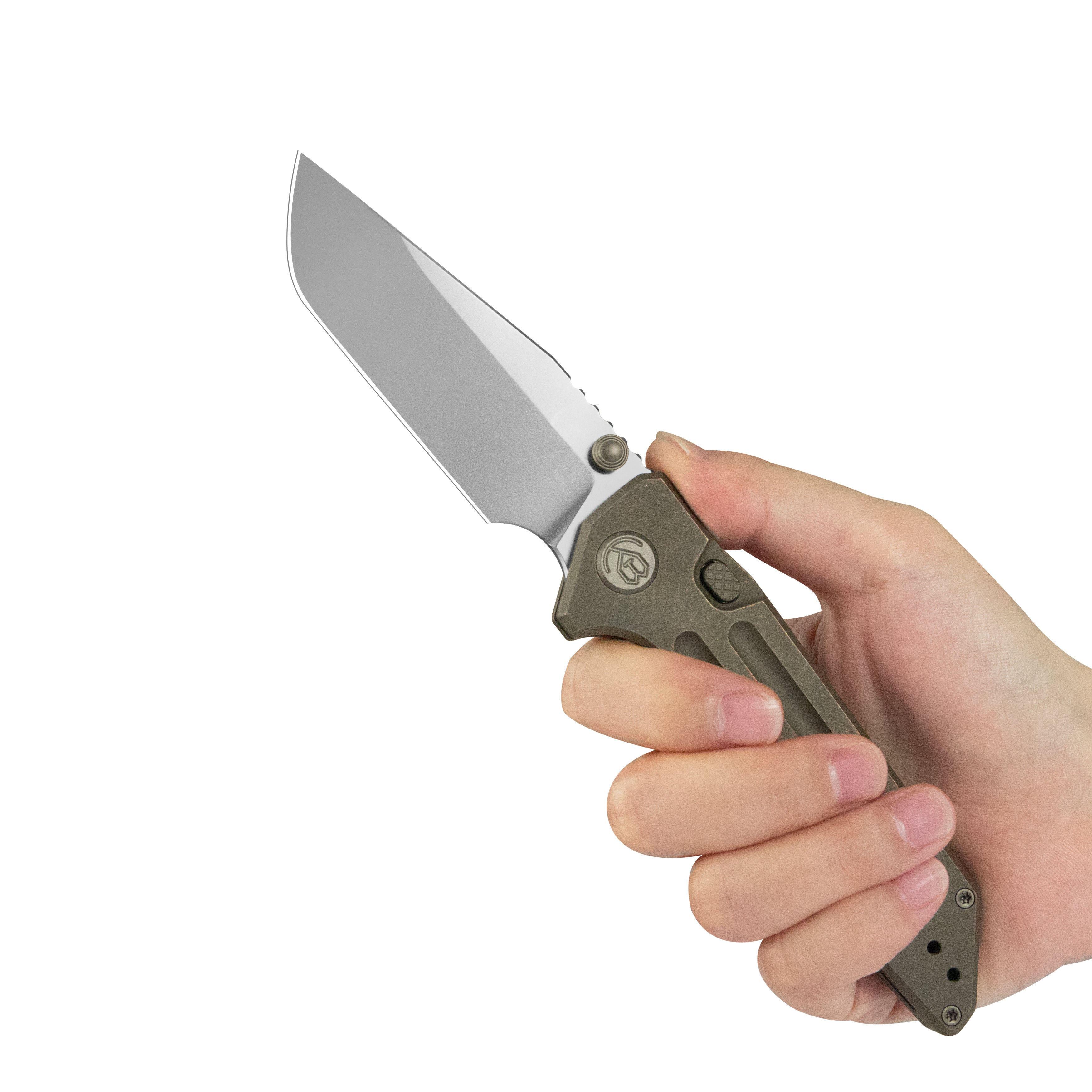 KB Relentless Folding Knife Bronze Ano Titanium Handle 3.46'' Silver Bead Blasting M390 Blade KB462G