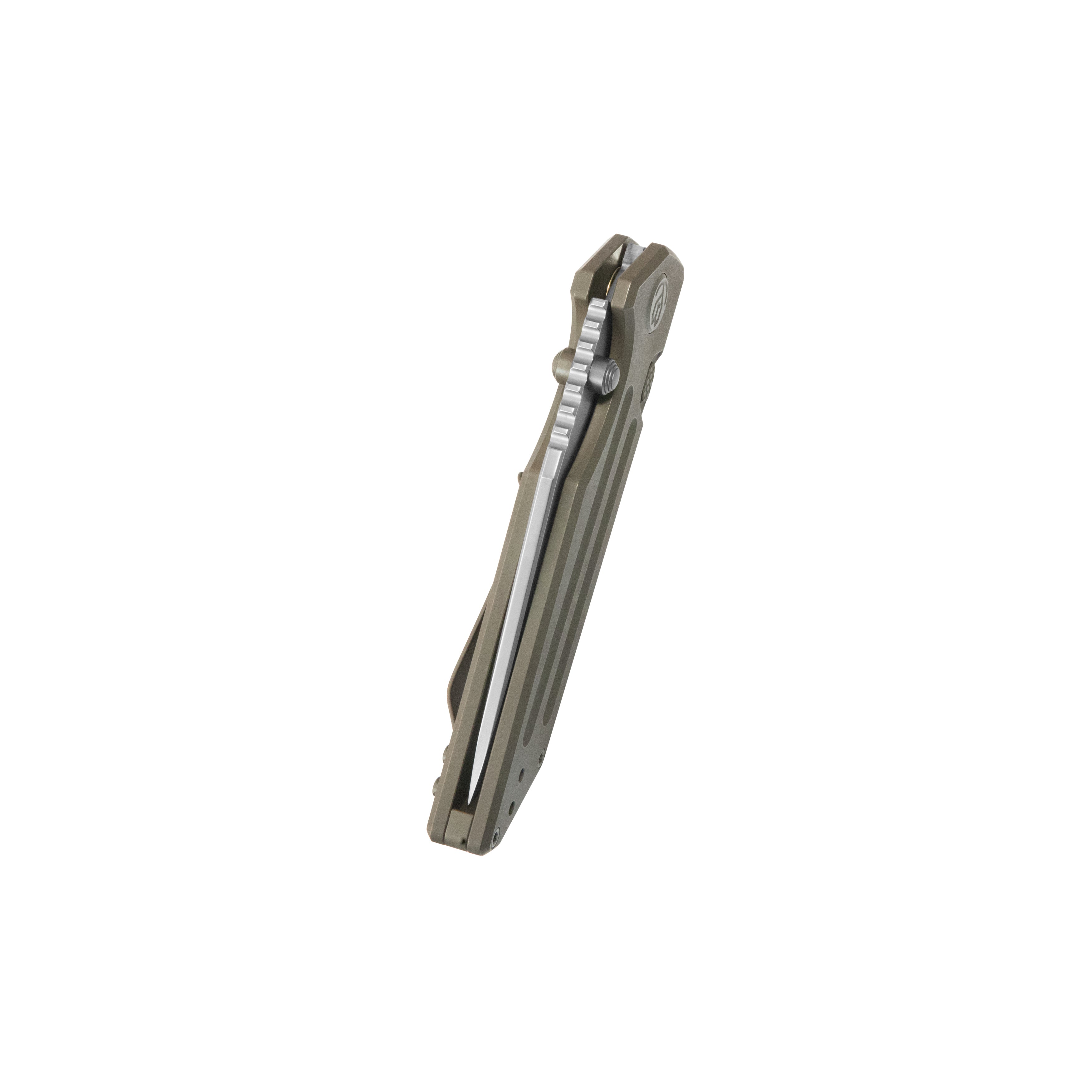 KB Relentless Folding Knife Bronze Ano Titanium Handle 3.46'' Silver Bead Blasting M390 Blade KB462G