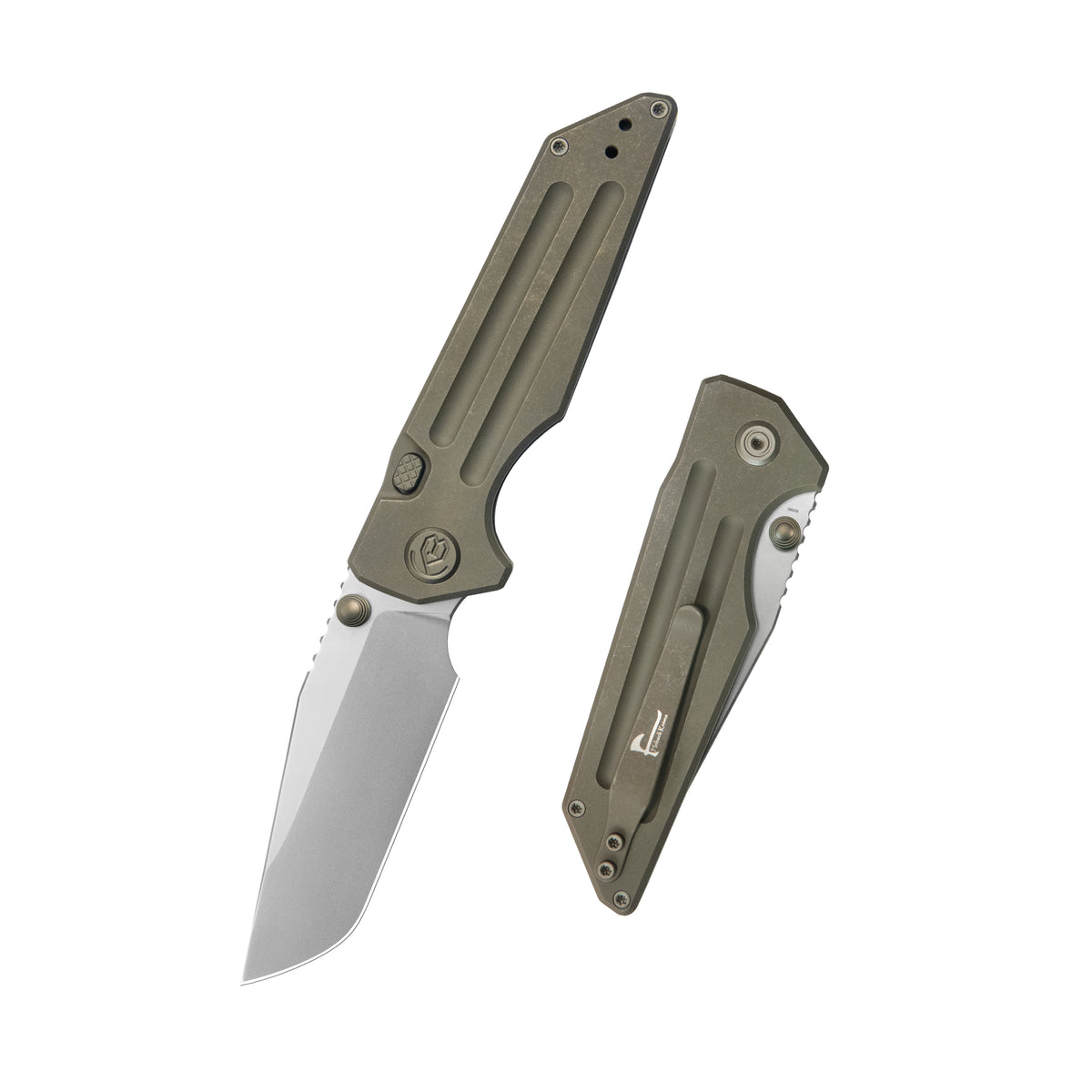 KB Relentless Folding Knife Bronze Ano Titanium Handle 3.46'' Silver Bead Blasting M390 Blade KB462G