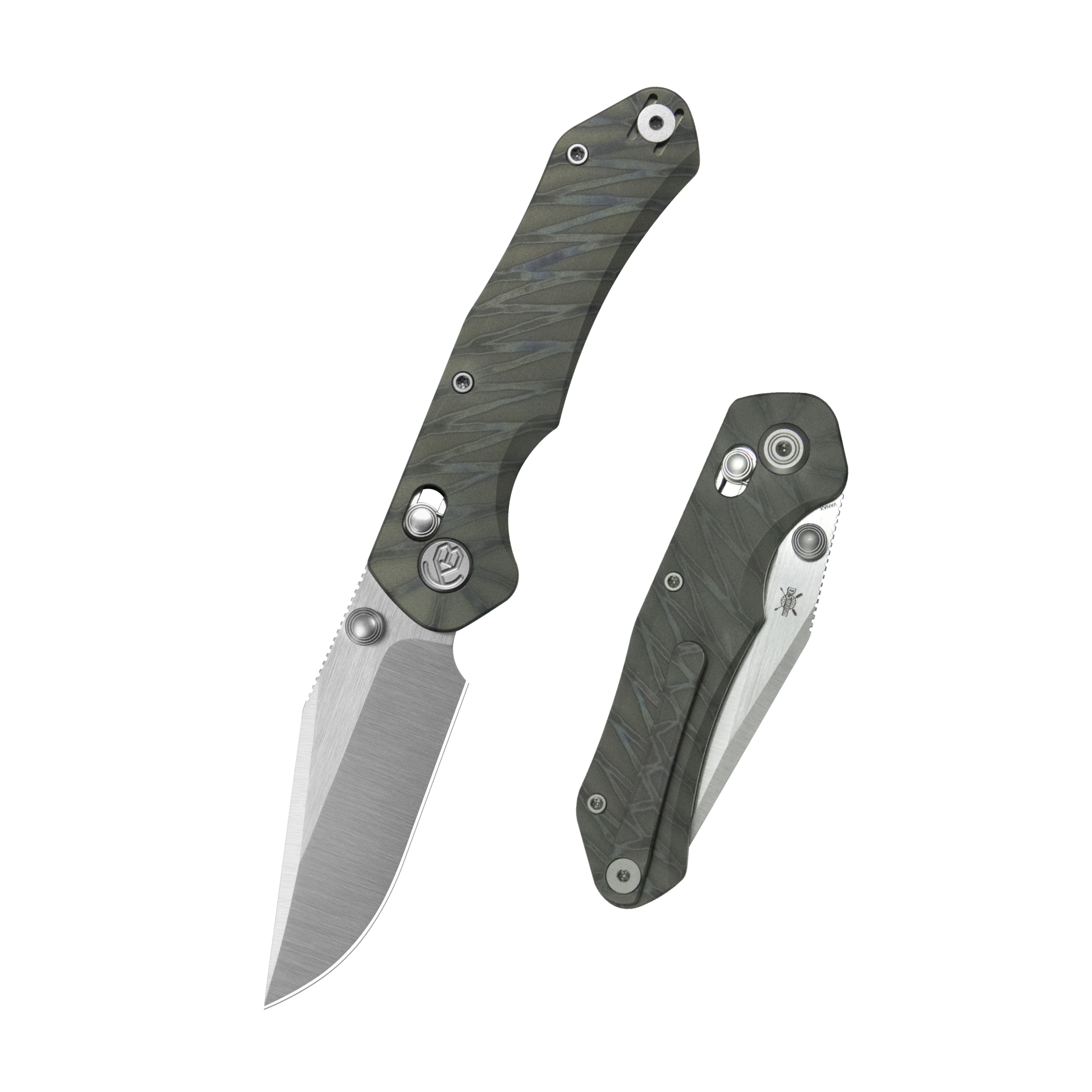 KB Coronado Folding Knife Flame Titanium Handle 3.46" Belt Satin Vanax Blade KB466B