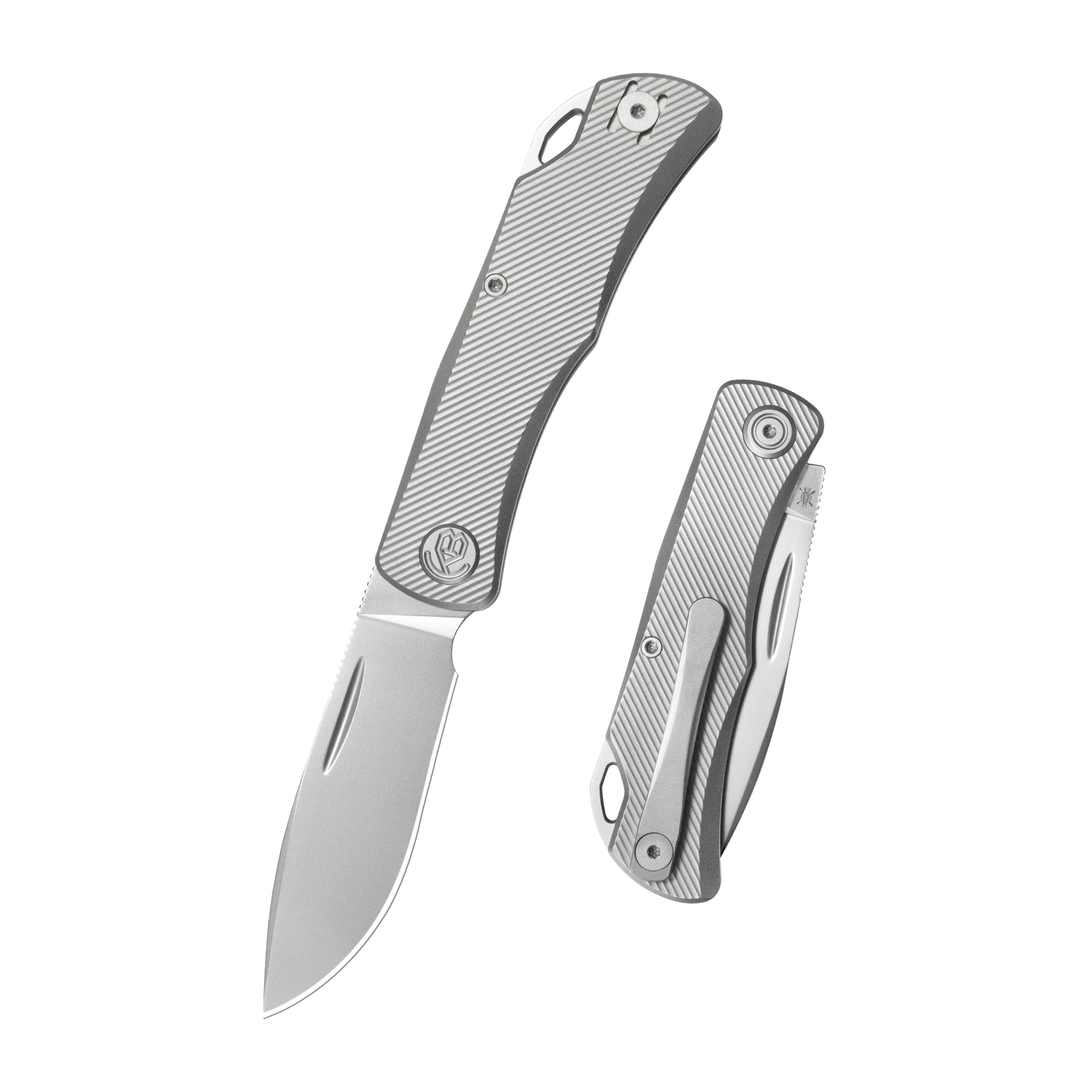 KB El Dorado Slip Joint Pocket Knife Sandblasted Titanium w/ Micro Milling Silver Bead Blast 2.96" M390 Blade KB469A