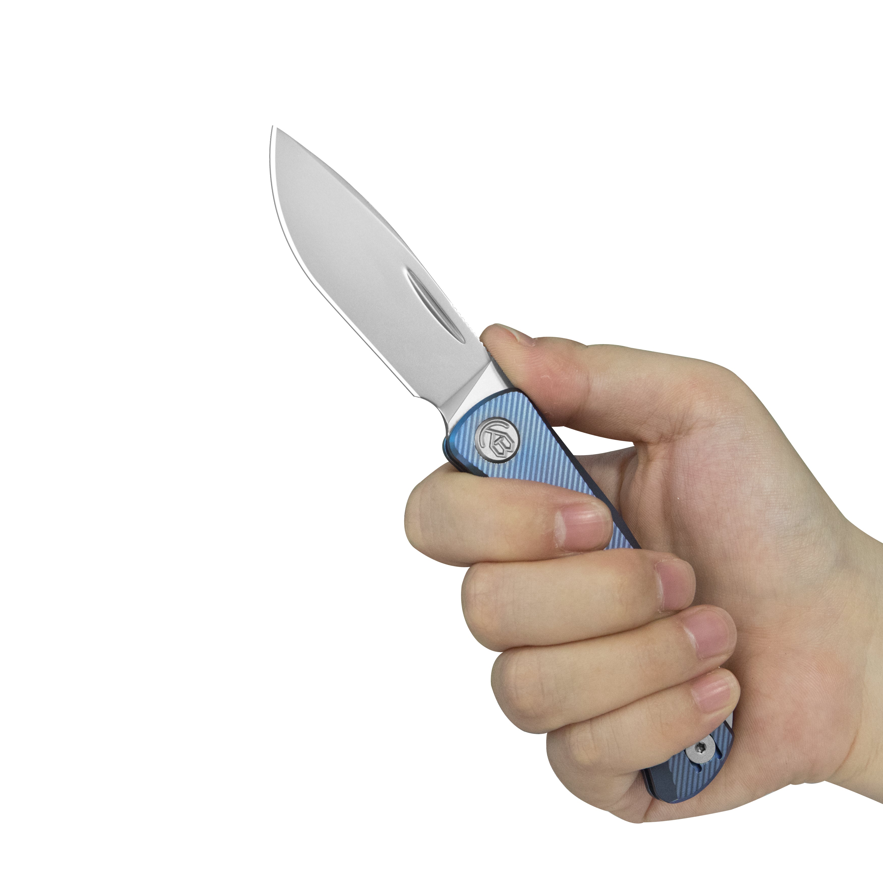 KB El Dorado Slip Joint Pocket Knife Blue Ano Titanium w/ Micro Milling Silver Bead Blasted 2.96" M390 Blade KB469C