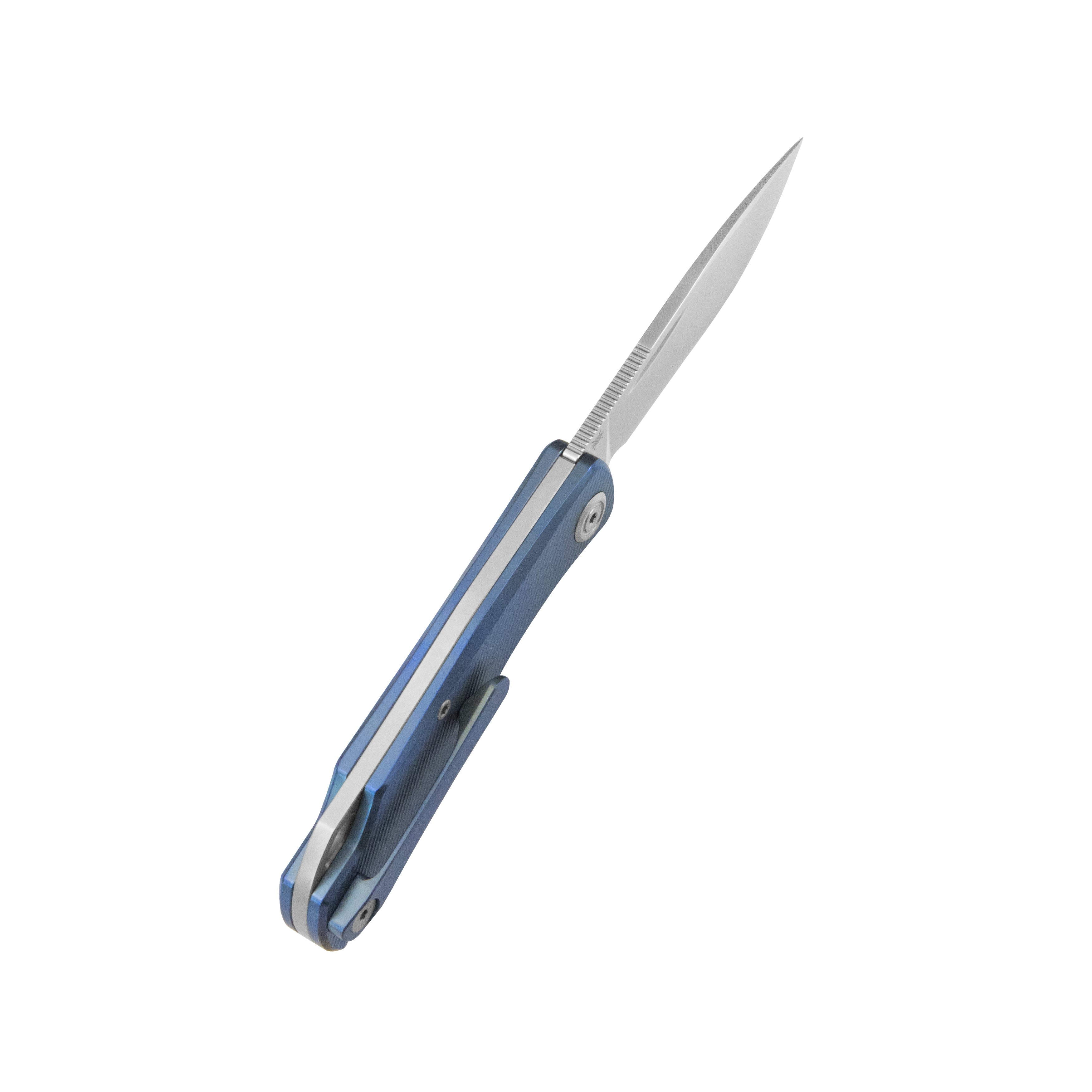 KB El Dorado Slip Joint Pocket Knife Blue Ano Titanium w/ Micro Milling Silver Bead Blasted 2.96" M390 Blade KB469C