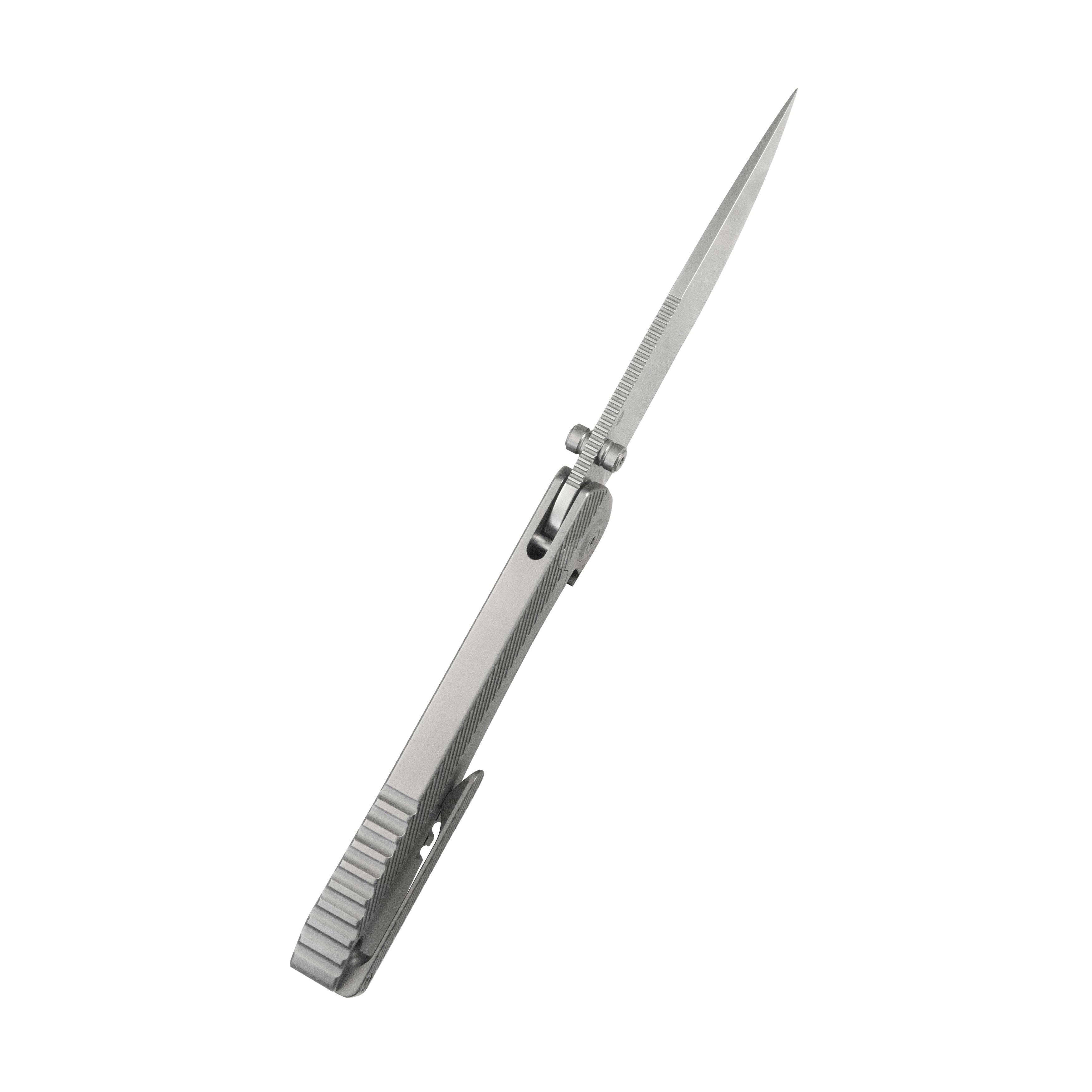 KB Zephyr Tactical Folding Knife Grey Integral Titanium Handle 4.65" Silver Beadblast M390 KB470A