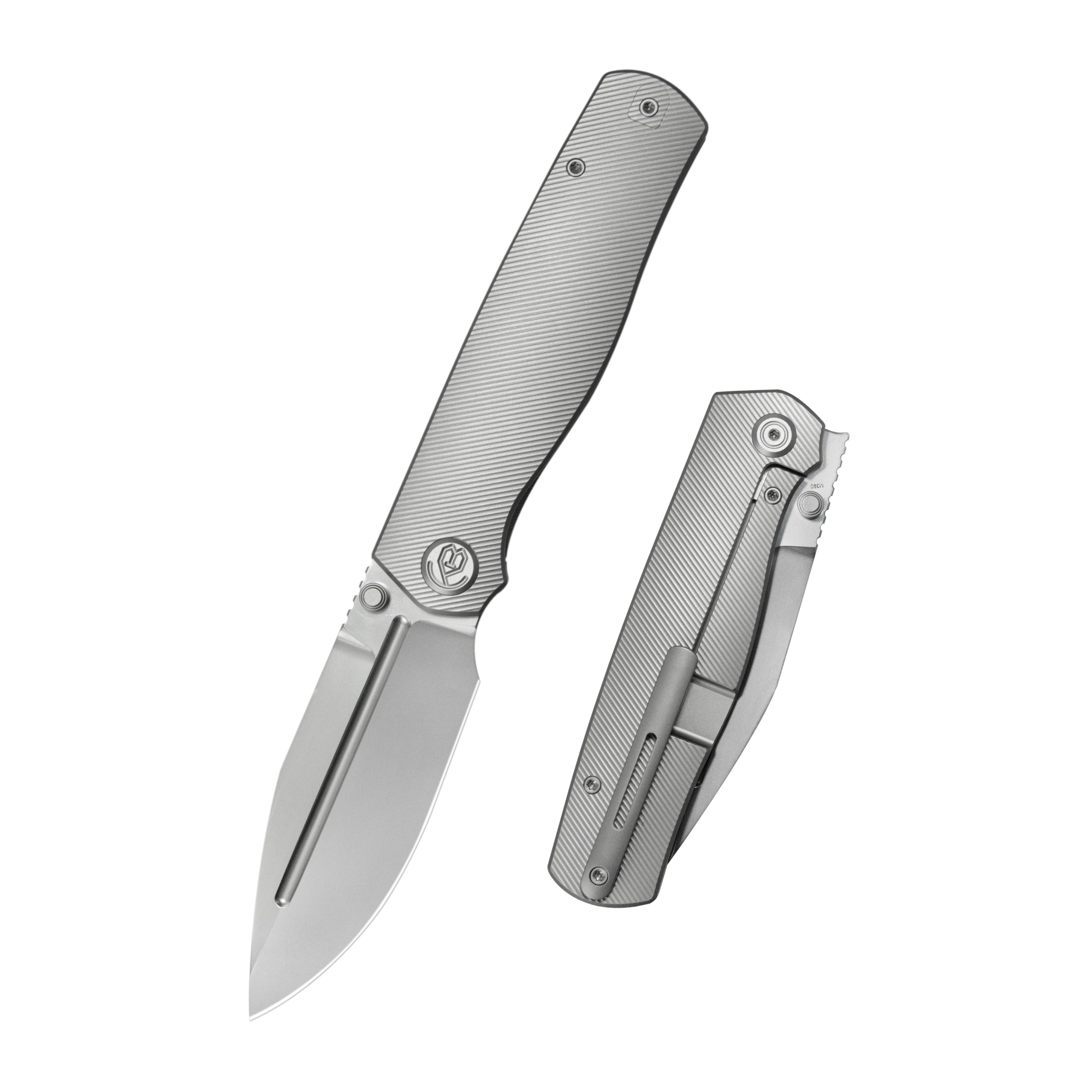 KB Albatross Tactical Folding Knife Gray Titanium with Micro Milling 3.74" Silver Beadblast M390 KB471A