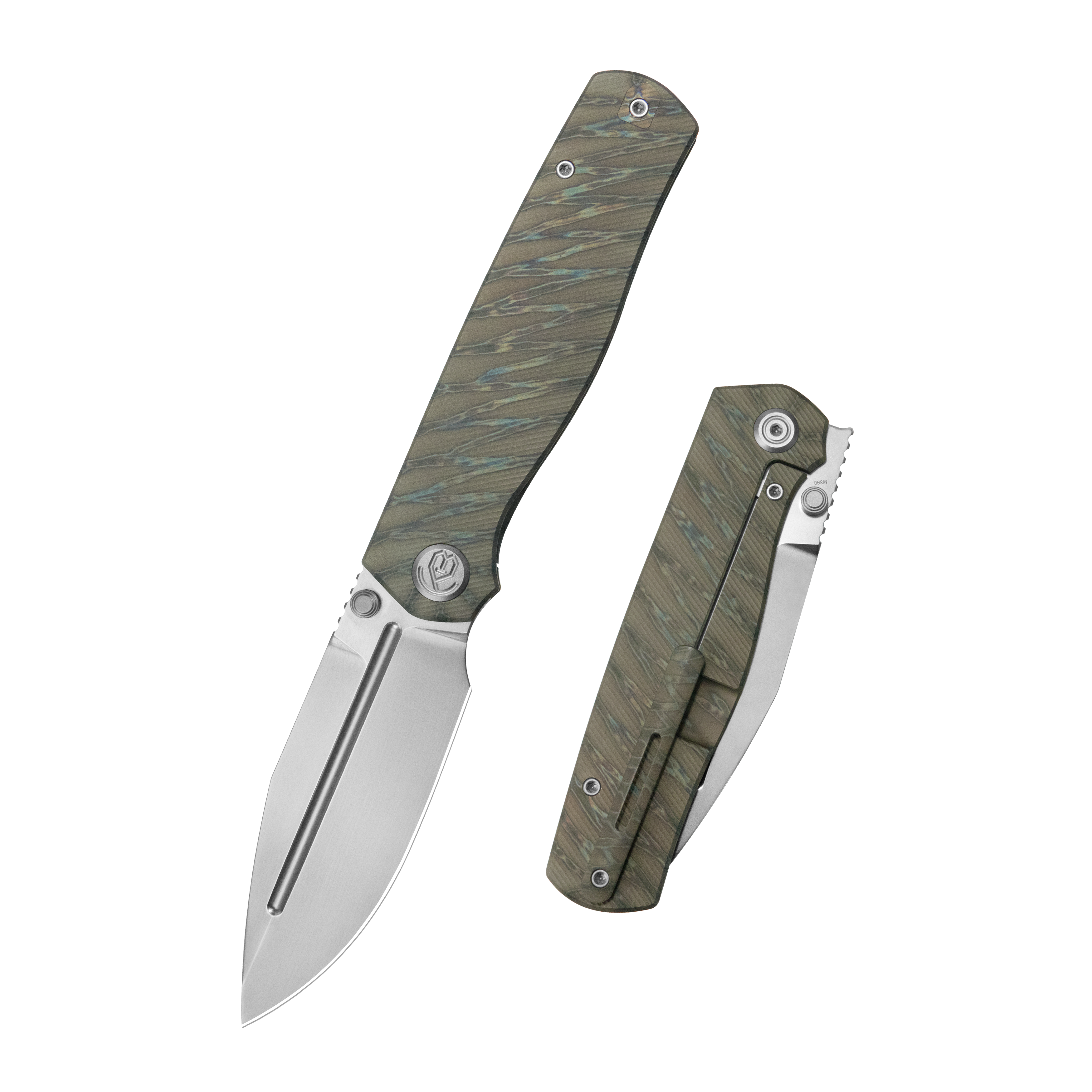 KB Albatross Tactical Folding Knife Flamed Titanium with Micro Milling 3.74" Silver Beadblast M390 KB471B