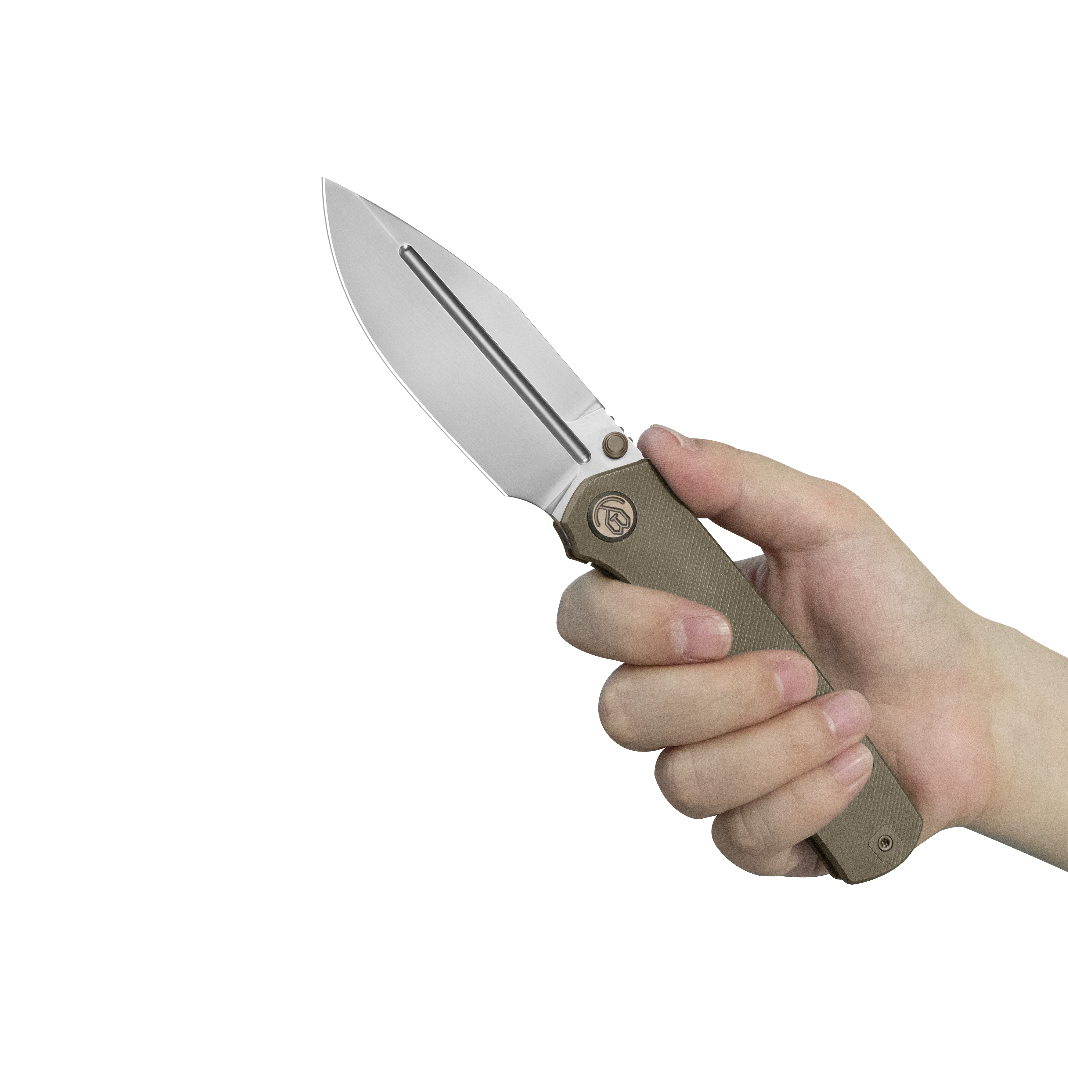 KB Albatross Tactical Folding Knife Bronze Titanium with Micro Milling 3.74" Silver Beadblast M390 KB471C