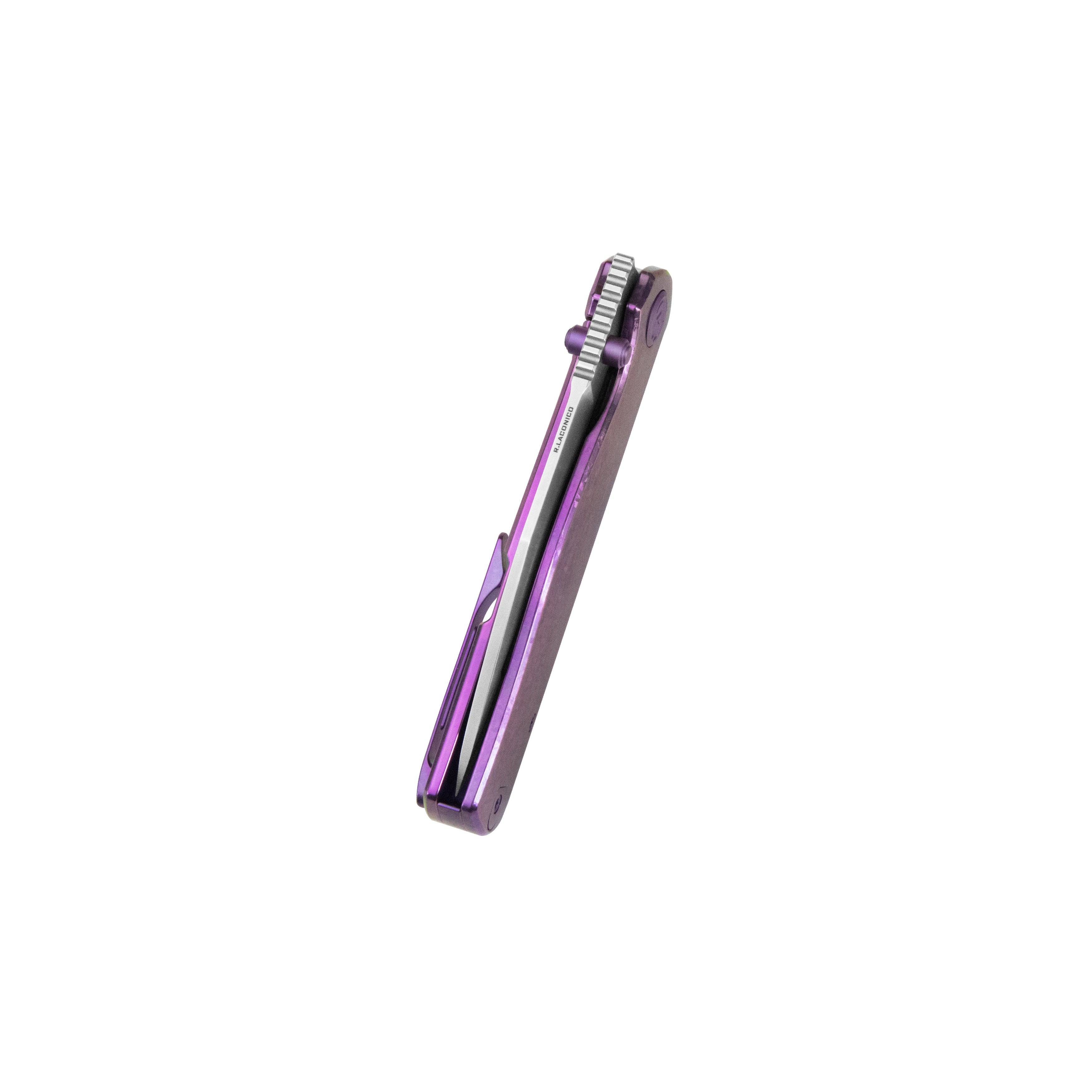 KB Albatross Tactical Folding Knife Purple Ano Crystallized Titanium with Micro Milling 3.74" Silver Beadblast M390 KB471E