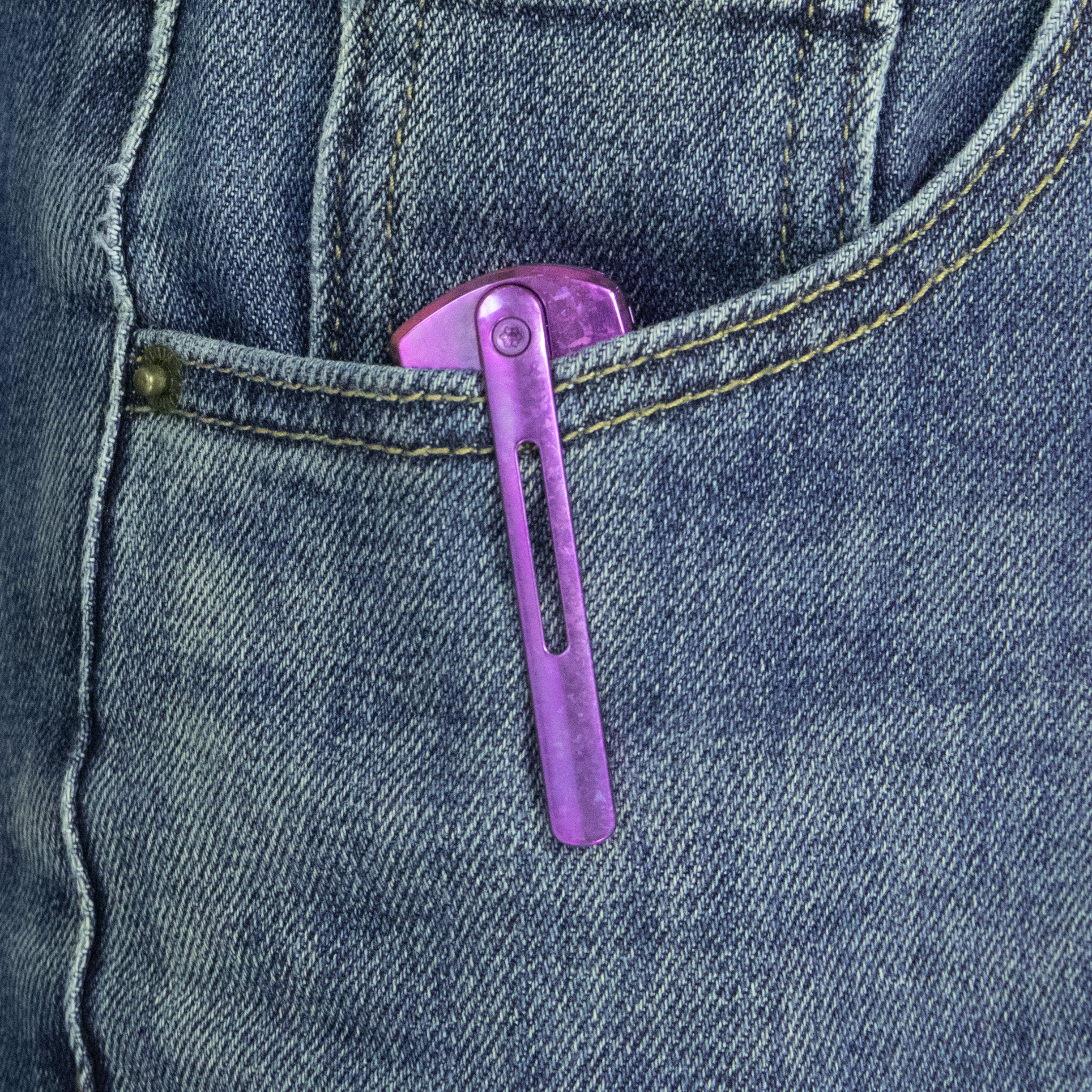 KB Albatross Tactical Folding Knife Purple Ano Crystallized Titanium with Micro Milling 3.74" Silver Beadblast M390 KB471E