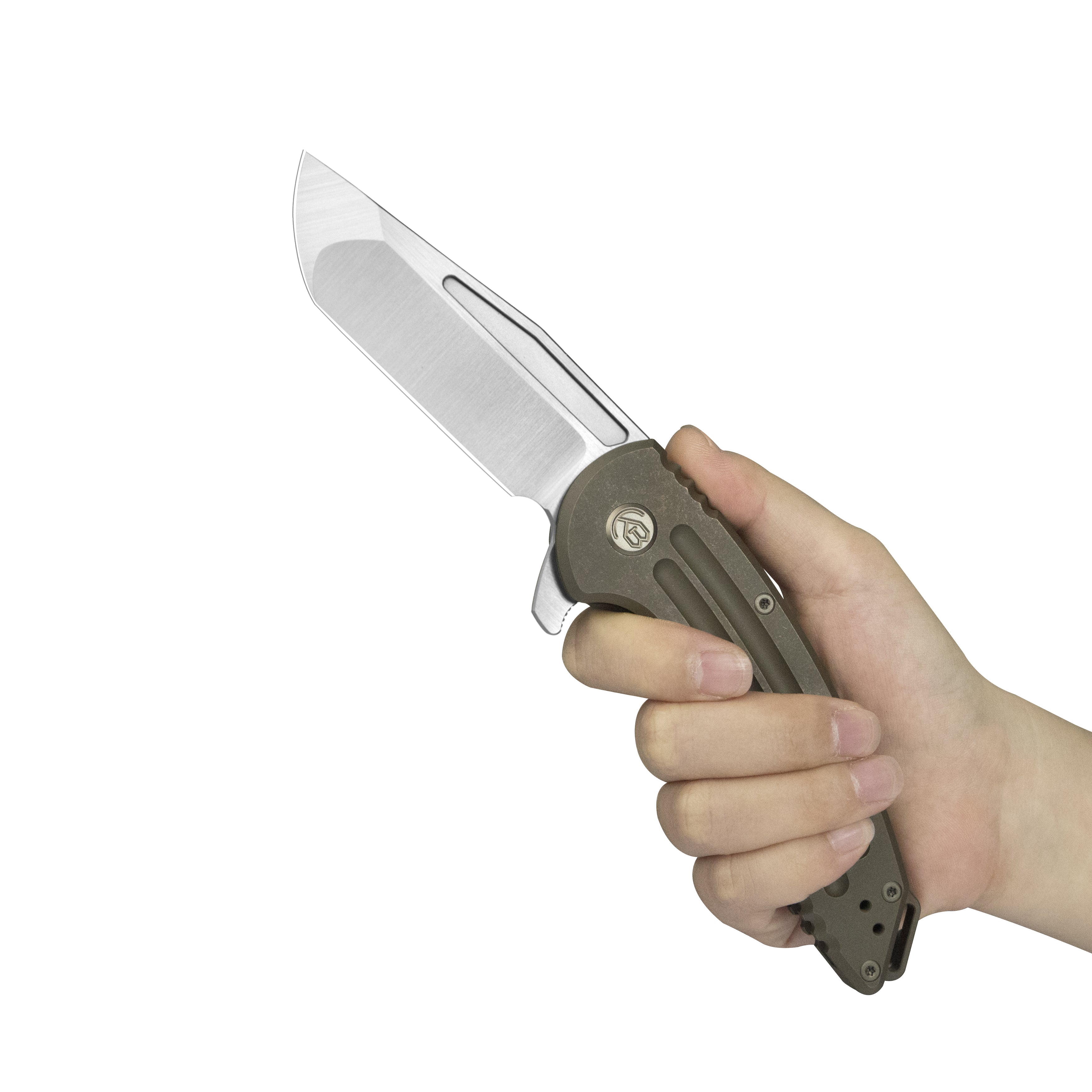 KB Husky Tactical Flipper Folding Knife Bronze Titanium Handle 3.70'' Belt Satin 20CV Blade KB476C