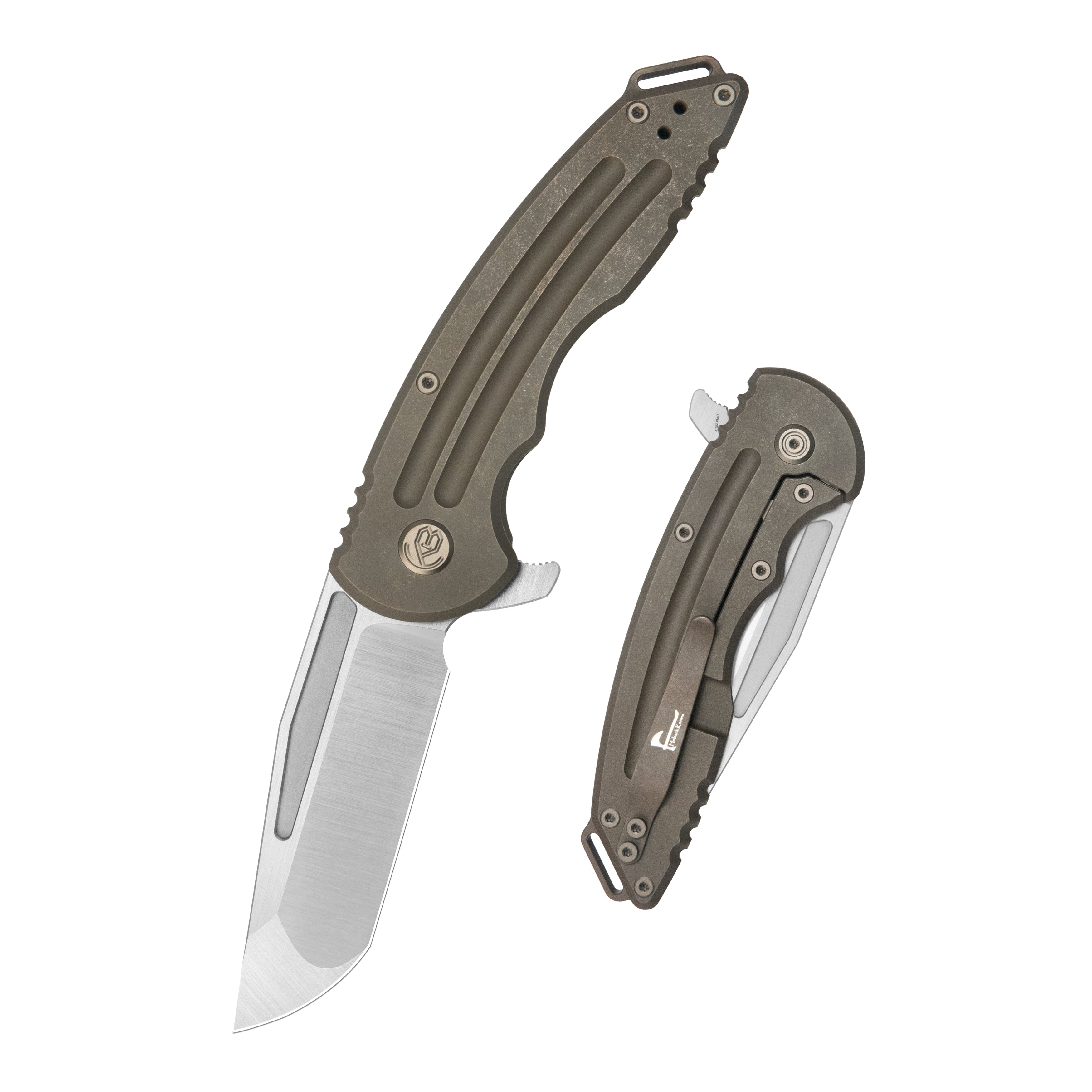 KB Husky Tactical Flipper Folding Knife Bronze Titanium Handle 3.70'' Belt Satin 20CV Blade KB476C