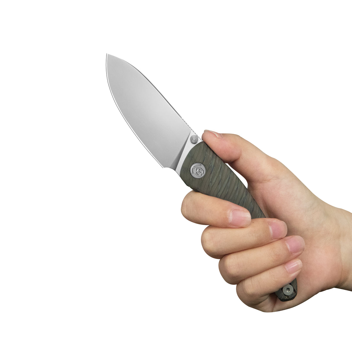 KB Cargo Folding Knife Flame Ano Titanium Handle 3.15" Silver Bead Blast M390 Blade KB480B