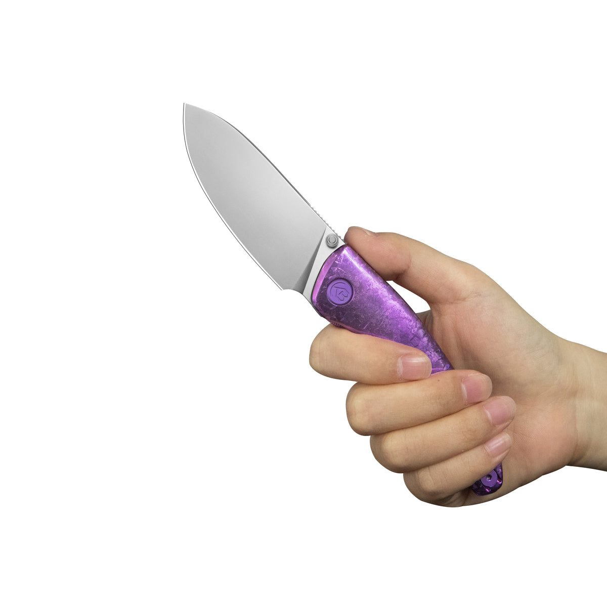 KB Cargo Folding Knife Purple Ano Crystallized Titanium Handle 3.15" Silver Bead Blast M390 Blade KB480D